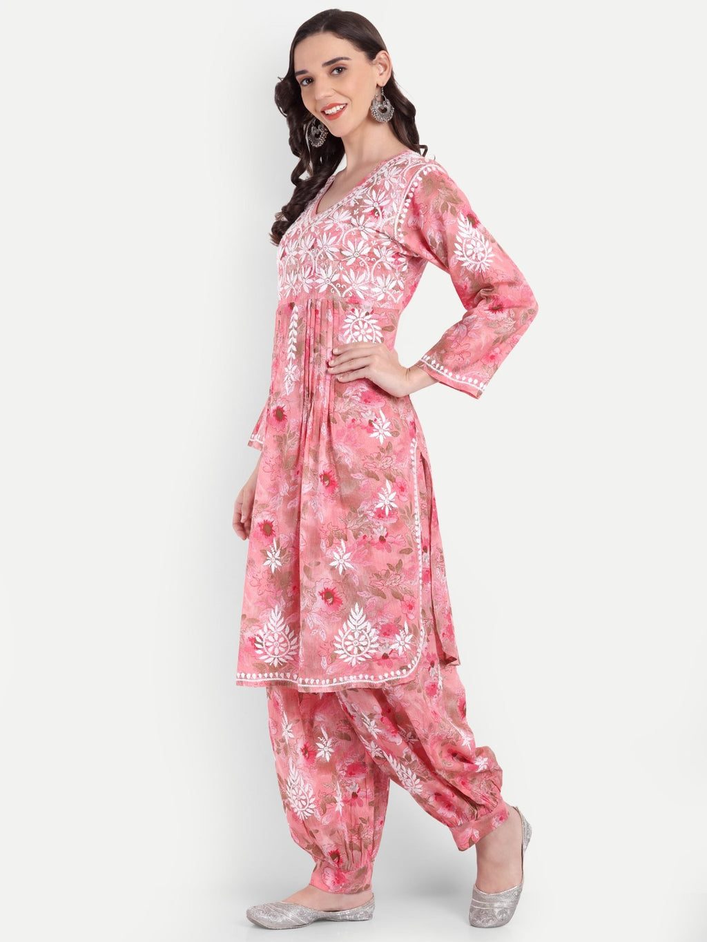 Lucknow Chikankari Hand Embroidered Co ord Set Salwar Suit Set MulMul Cotton - Indiankala4u