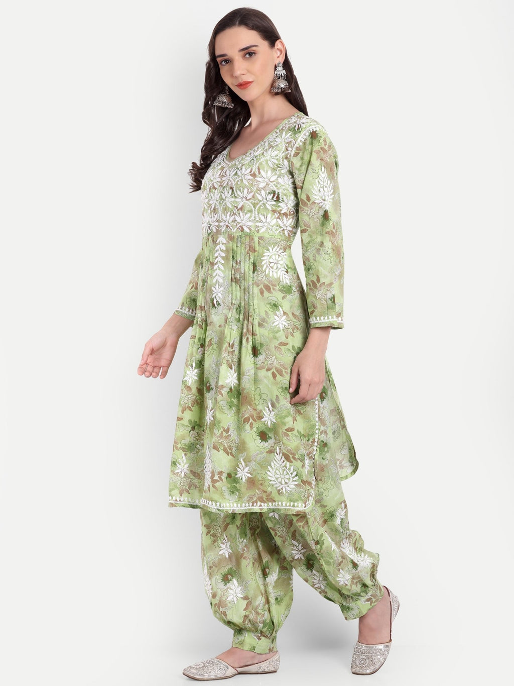 Lucknow Chikankari Hand Embroidered Co ord Set Salwar Suit Set MulMul Cotton - Indiankala4u