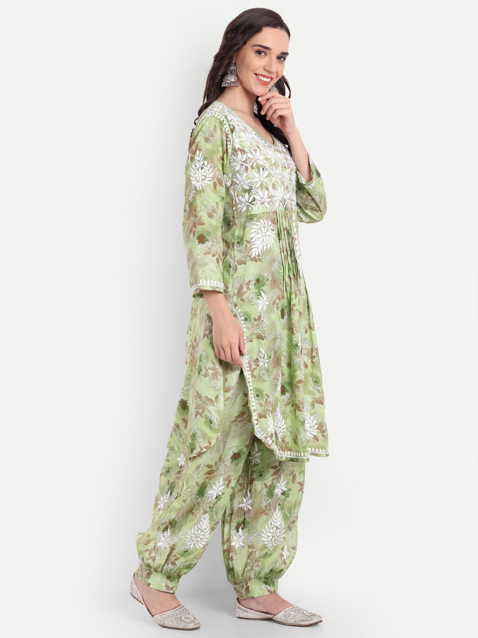 Lucknow Chikankari Hand Embroidered Co ord Set Salwar Suit Set MulMul Cotton - Indiankala4u