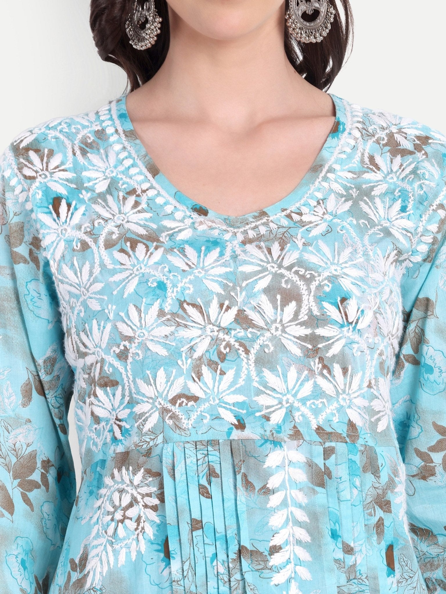 Lucknow Chikankari Hand Embroidered Co ord Set Salwar Suit Set MulMul Cotton - Indiankala4u