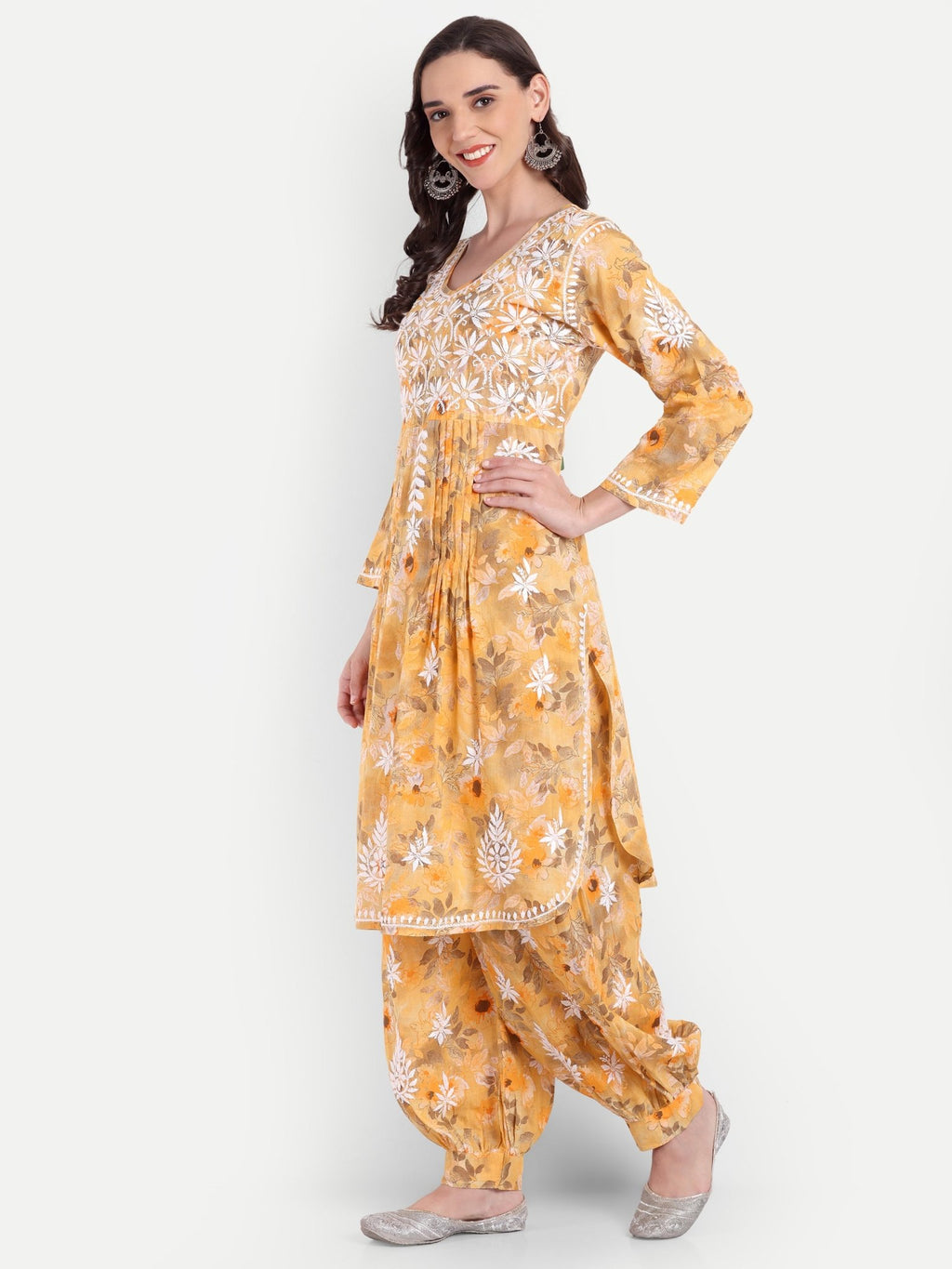 Lucknow Chikankari Hand Embroidered Co ord Set Salwar Suit Set MulMul Cotton - Indiankala4u