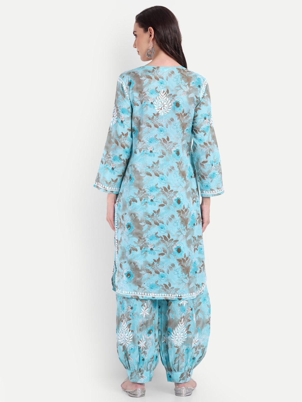 Lucknow Chikankari Hand Embroidered Co ord Set Salwar Suit Set MulMul Cotton - Indiankala4u