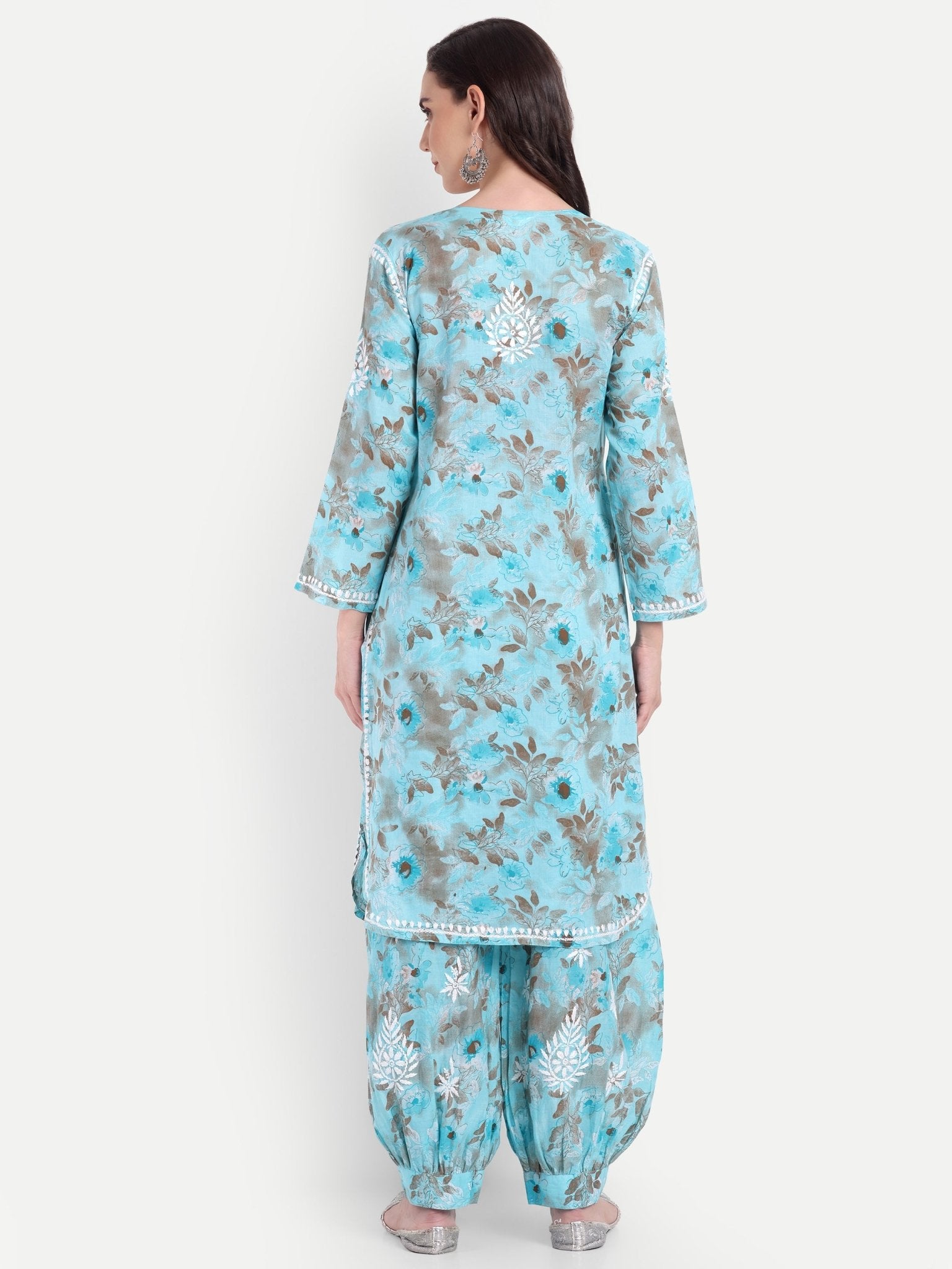 Lucknow Chikankari Hand Embroidered Co ord Set Salwar Suit Set MulMul Cotton - Indiankala4u