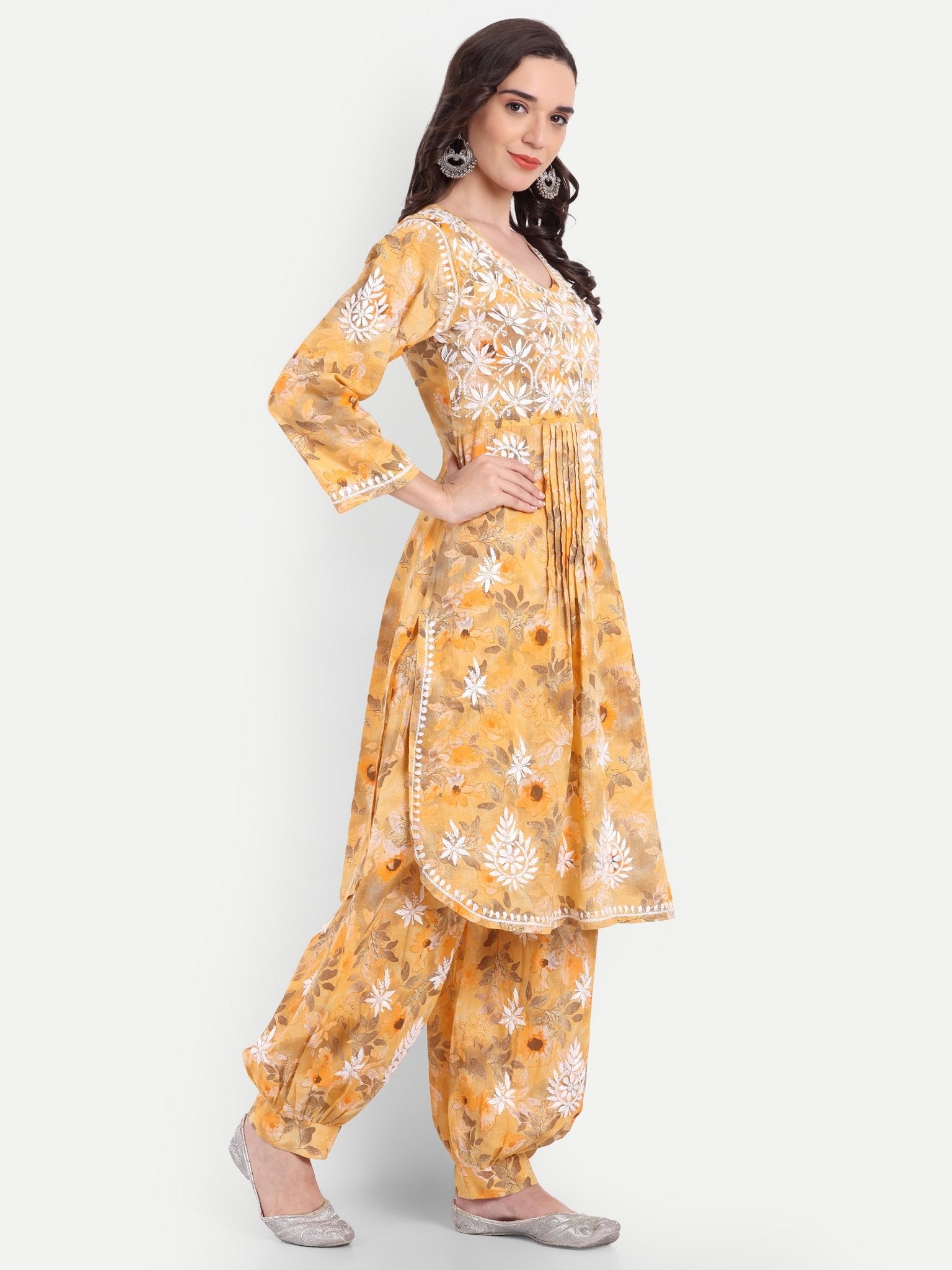 Lucknow Chikankari Hand Embroidered Co ord Set Salwar Suit Set MulMul Cotton - Indiankala4u