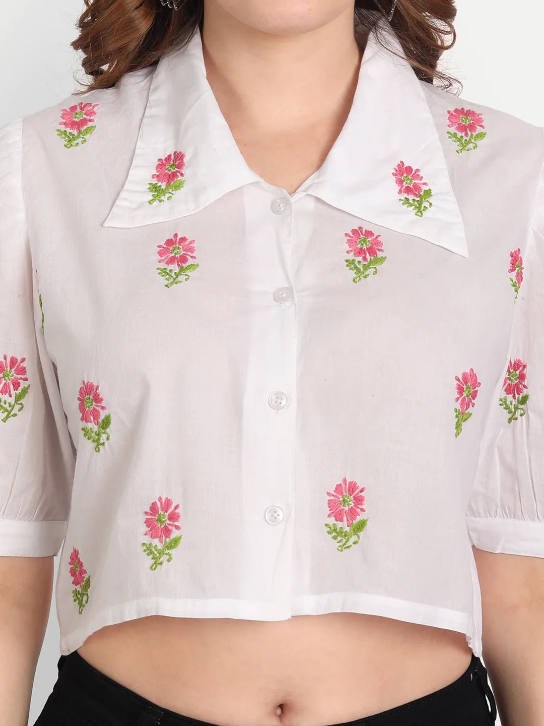 Lucknow Chikankari Hand Embroidered Crop top Cotton - Indiankala4u