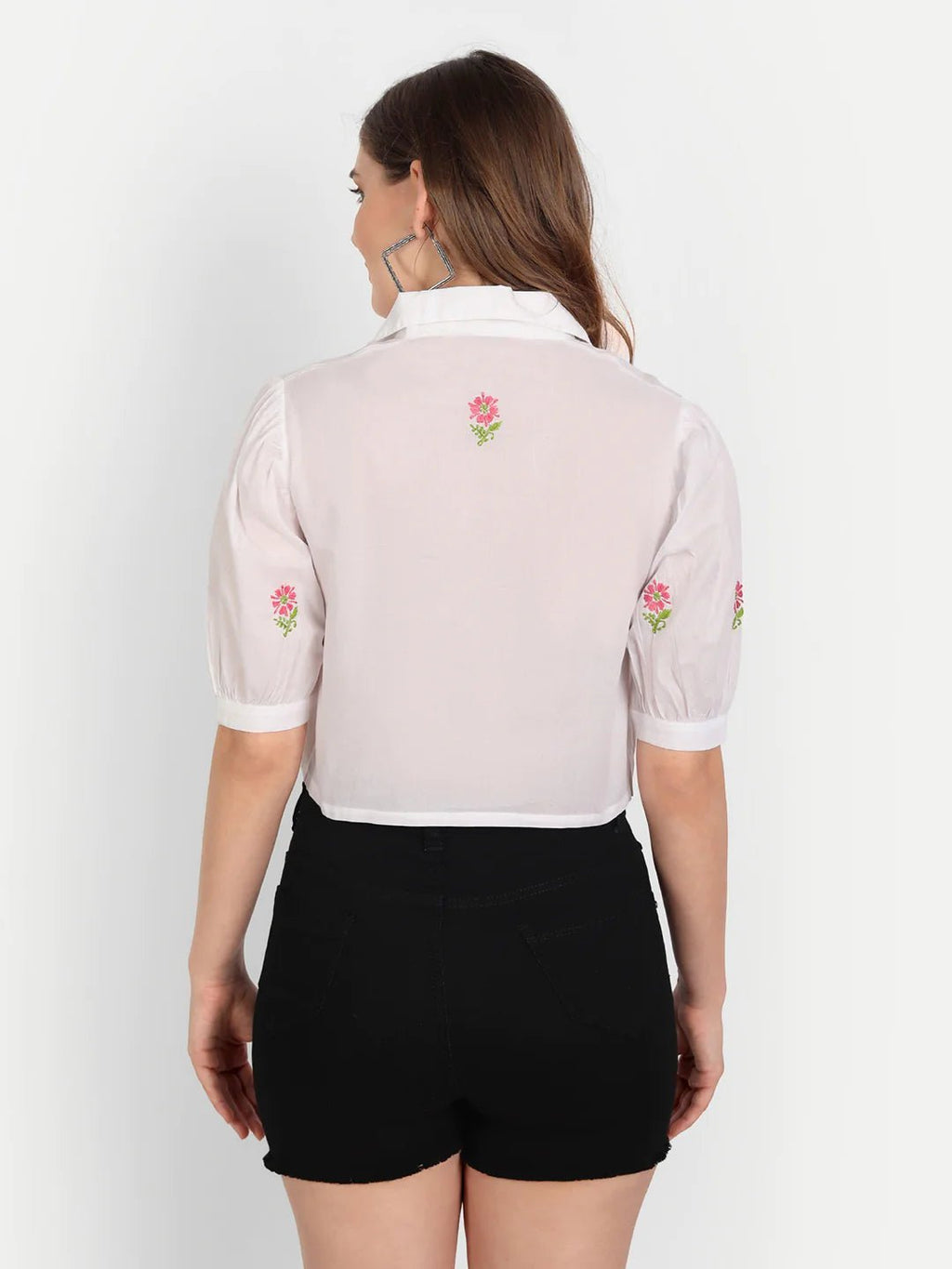 Lucknow Chikankari Hand Embroidered Crop top Cotton - Indiankala4u