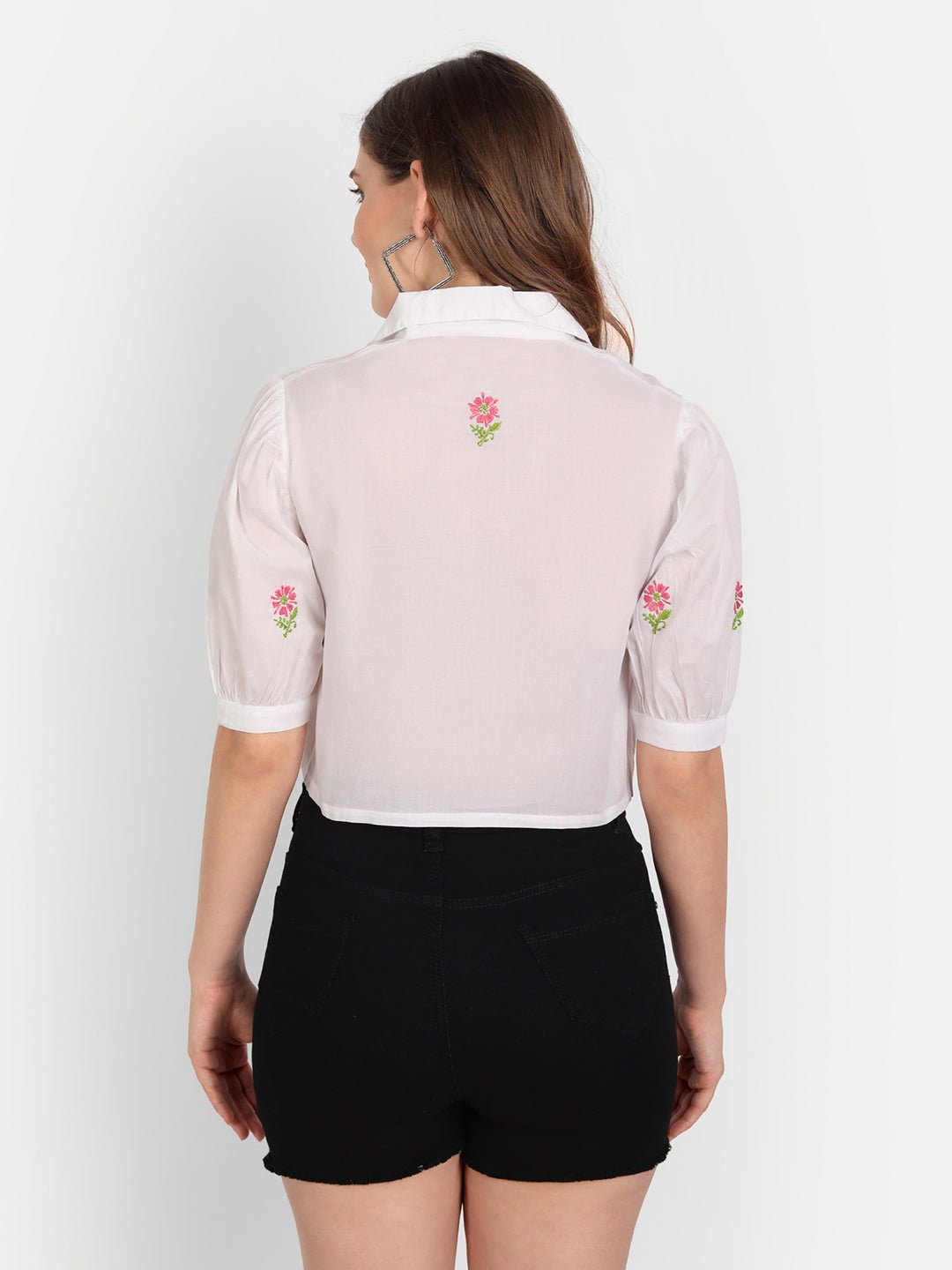 Lucknow Chikankari Hand Embroidered Crop top with Tie ups Cotton - Indiankala4u