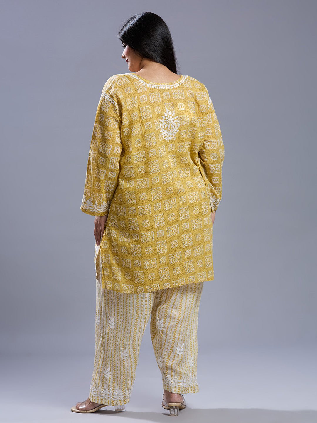Lucknow Chikankari Hand Embroidered Curvy Co - Ord Set Cotton Blend - Indiankala4u