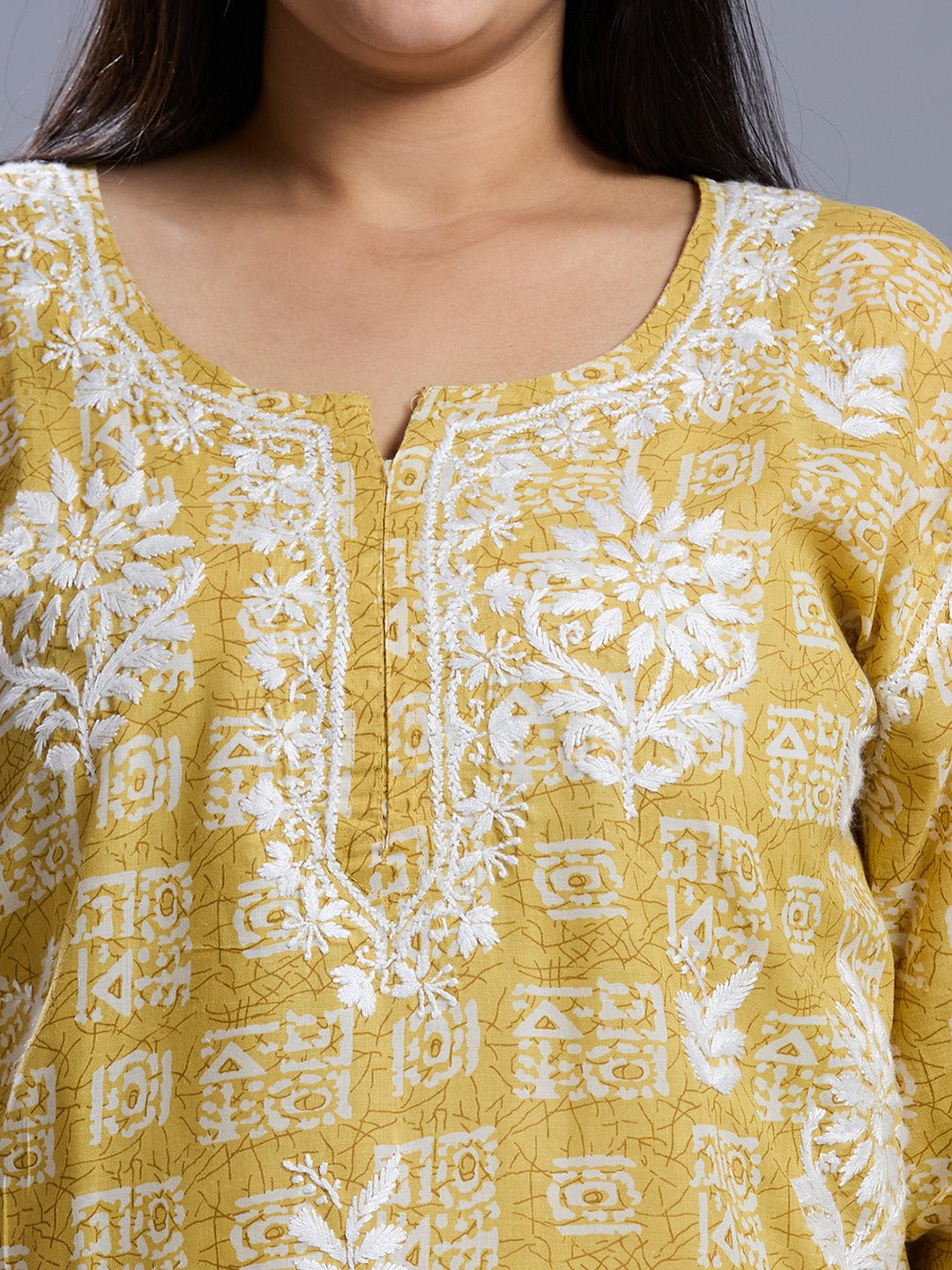 Lucknow Chikankari Hand Embroidered Curvy Co - Ord Set Cotton Blend - Indiankala4u