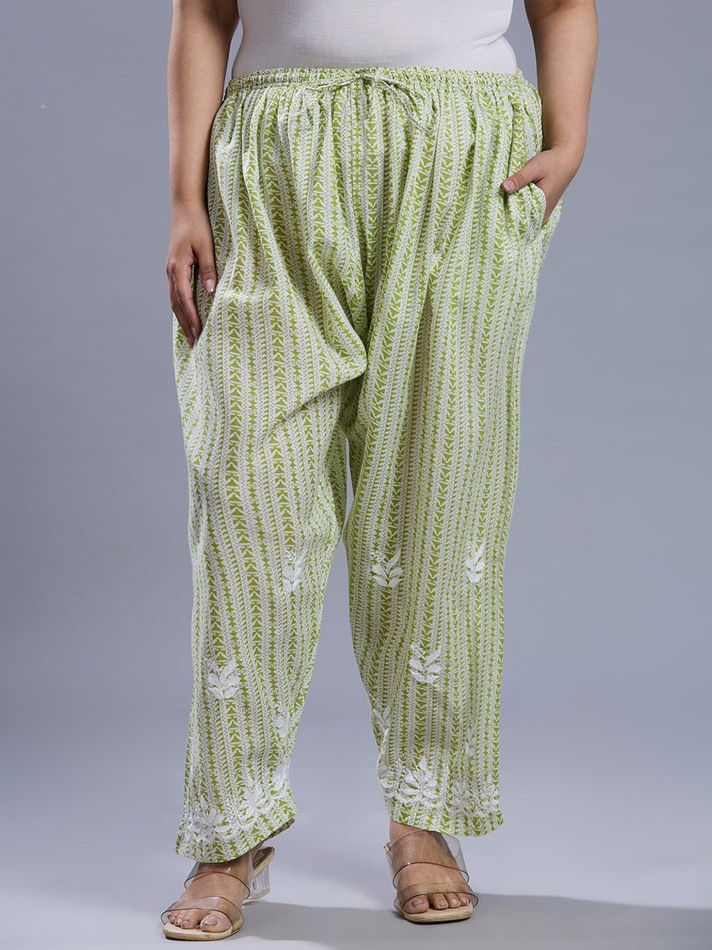 Lucknow Chikankari Hand Embroidered Curvy Co - Ord Set Cotton Blend - Indiankala4u