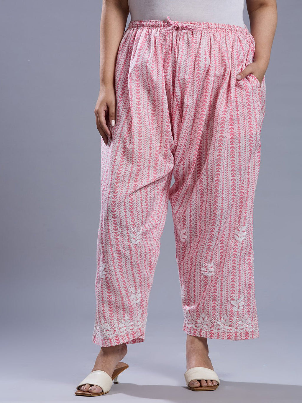 Lucknow Chikankari Hand Embroidered Curvy Co - Ord Set Cotton Blend - Indiankala4u