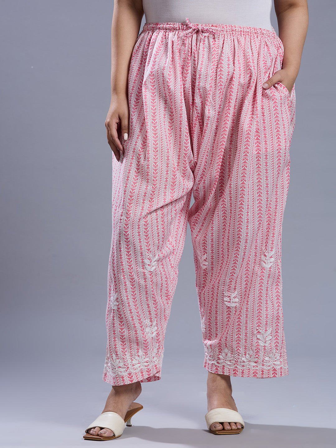 Lucknow Chikankari Hand Embroidered Curvy Co - Ord Set Cotton Blend - Indiankala4u