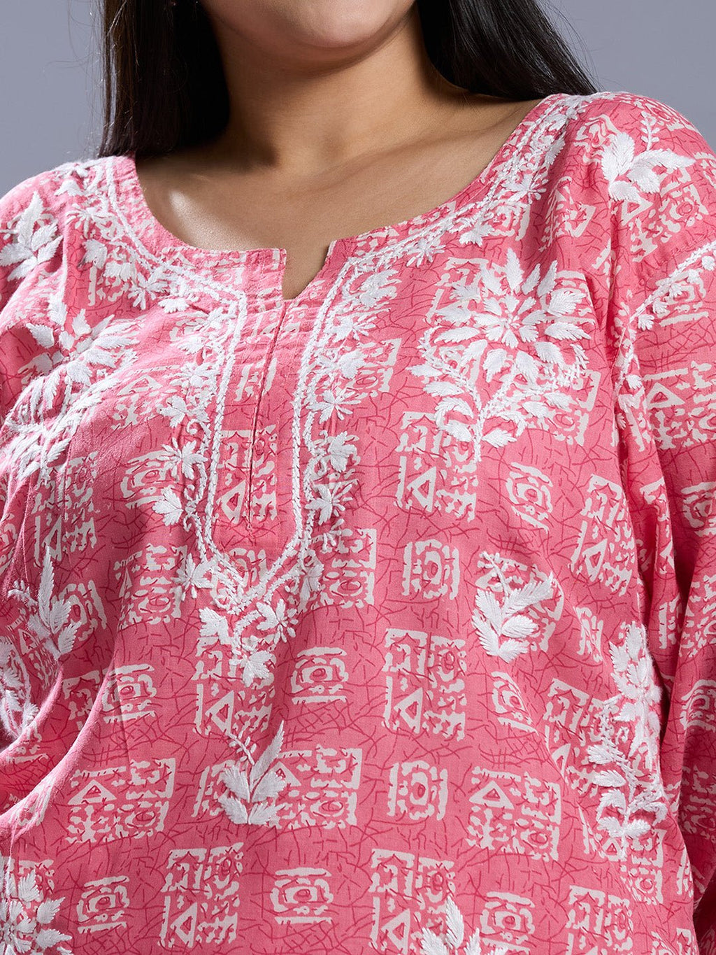 Lucknow Chikankari Hand Embroidered Curvy Co - Ord Set Cotton Blend - Indiankala4u