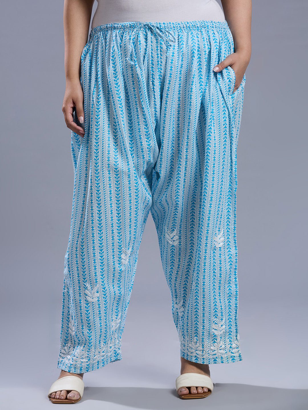 Lucknow Chikankari Hand Embroidered Curvy Co - Ord Set Cotton Blend - Indiankala4u