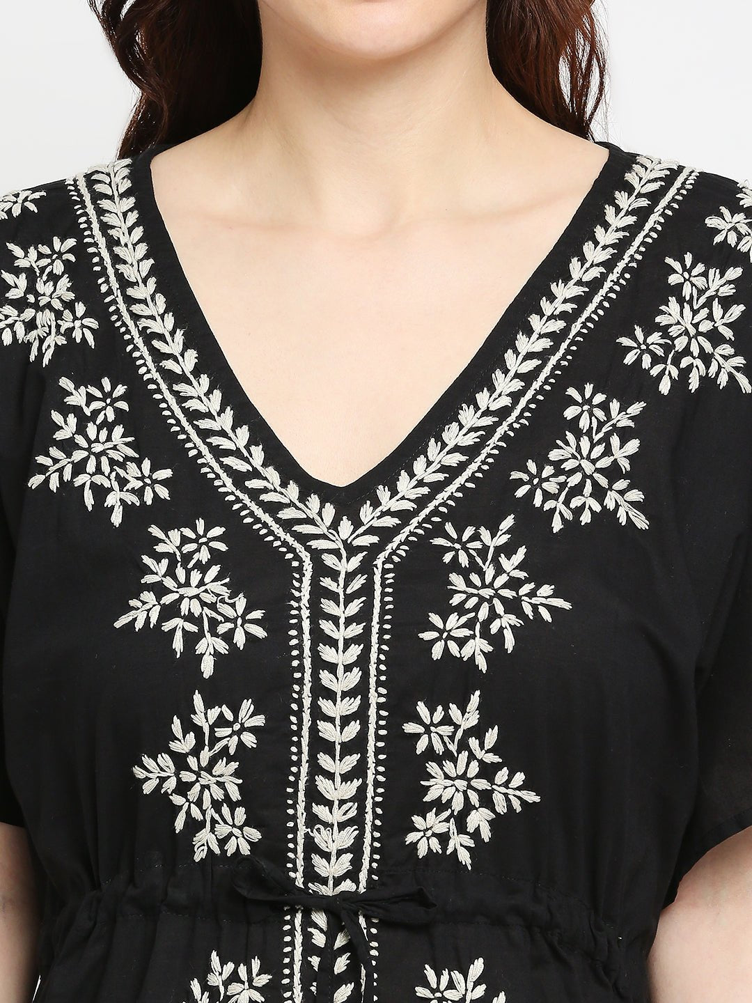 Lucknow Chikankari Hand Embroidered Kaftan - Indiankala4u