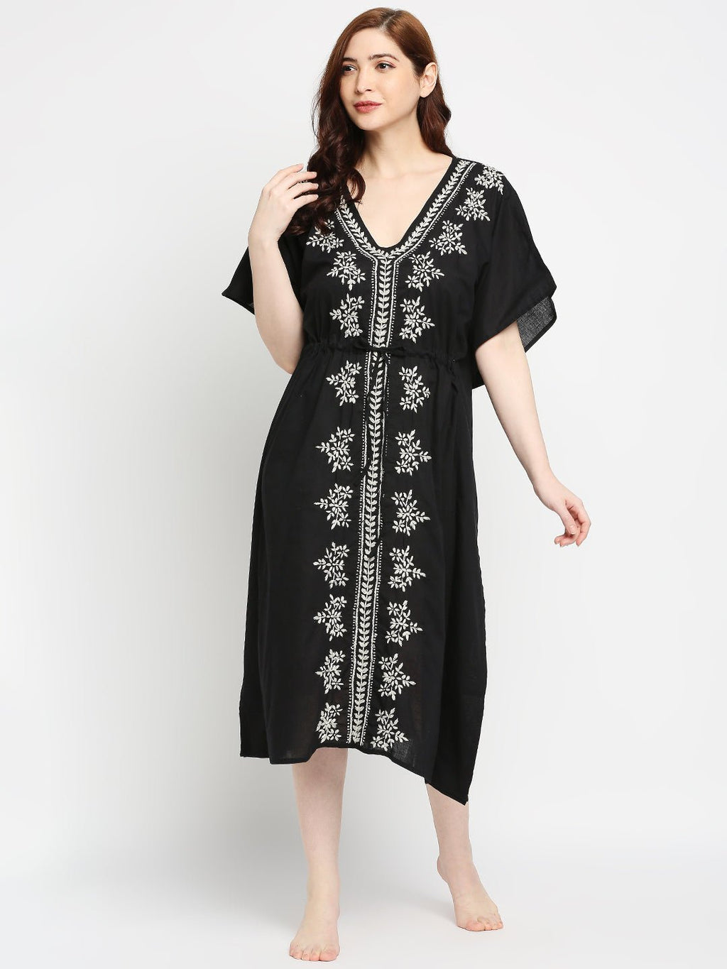 Lucknow Chikankari Hand Embroidered Kaftan - Indiankala4u