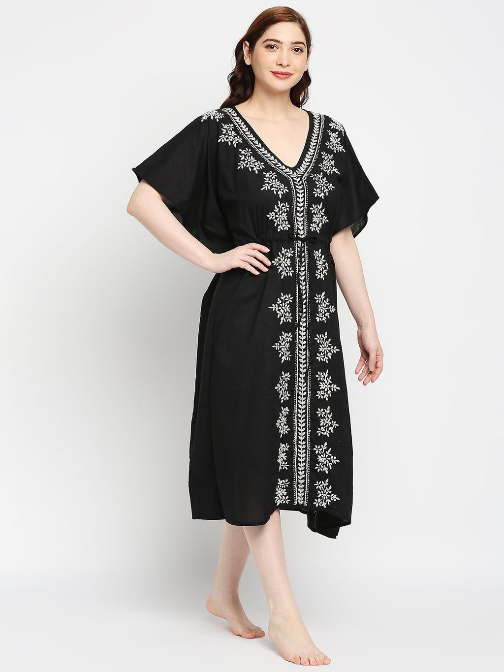 Lucknow Chikankari Hand Embroidered Kaftan - Indiankala4u