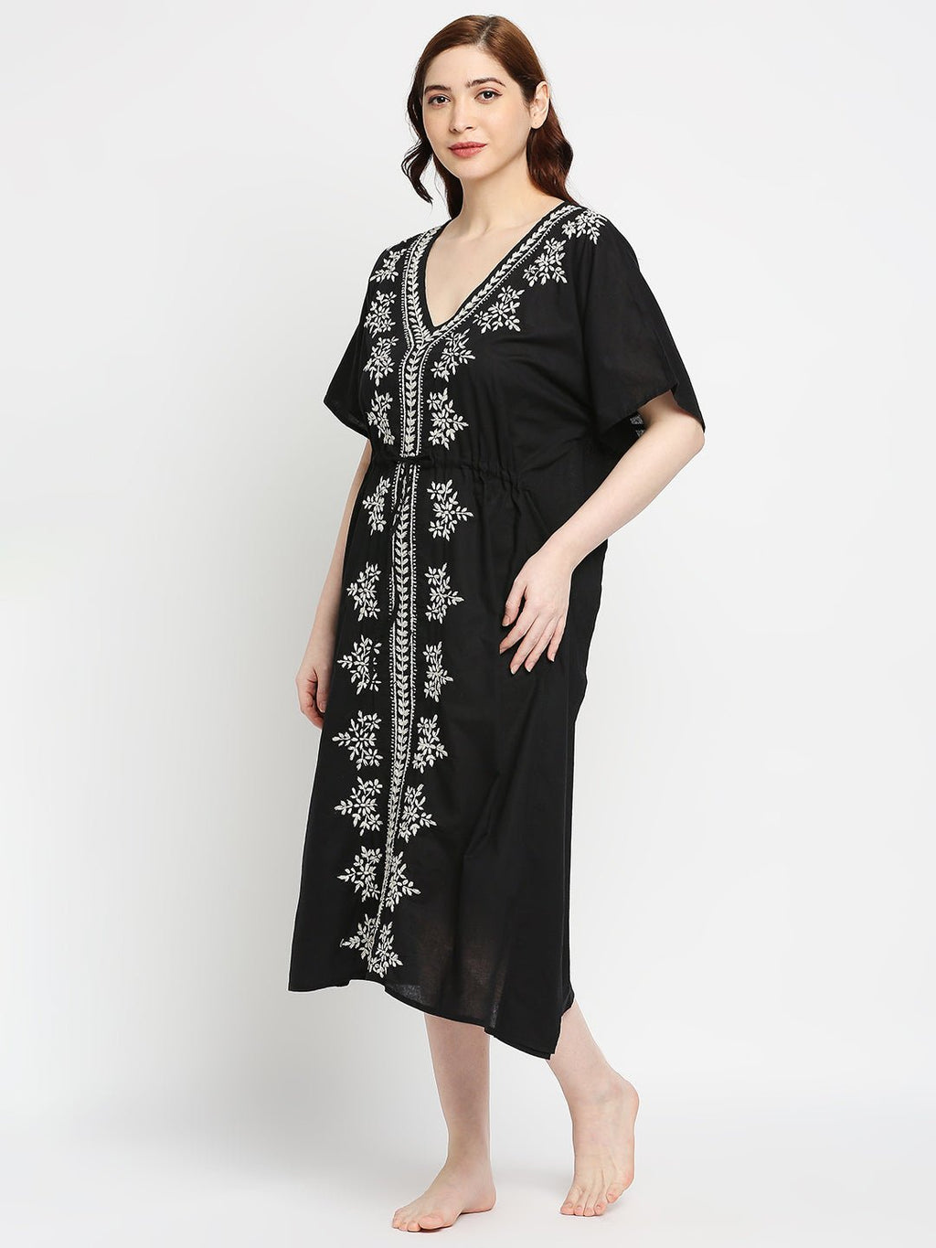 Lucknow Chikankari Hand Embroidered Kaftan - Indiankala4u
