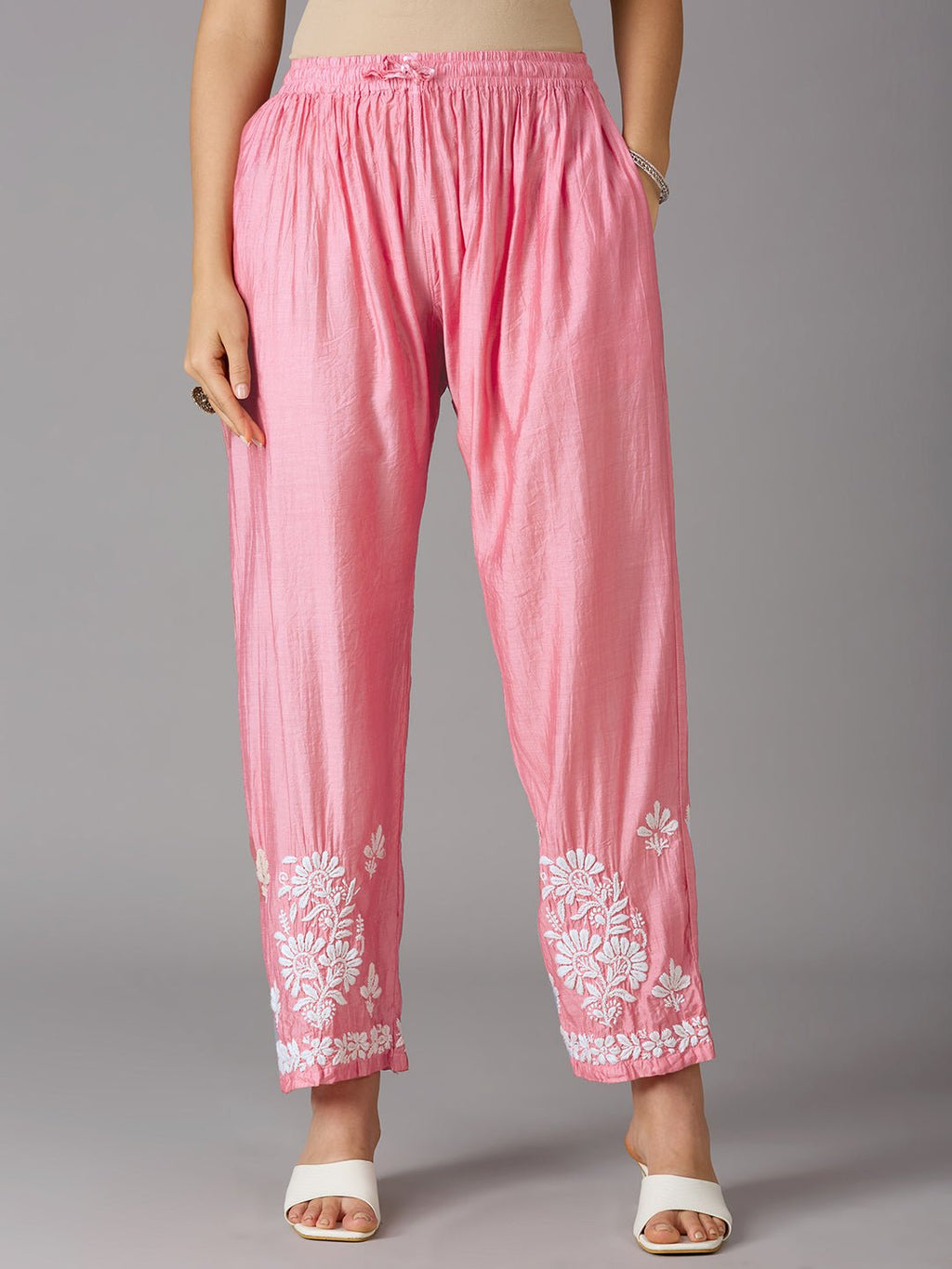 Lucknow Chikankari Hand Embroidered Kurta and Palazzo Set Chanderi Silk - Indiankala4u