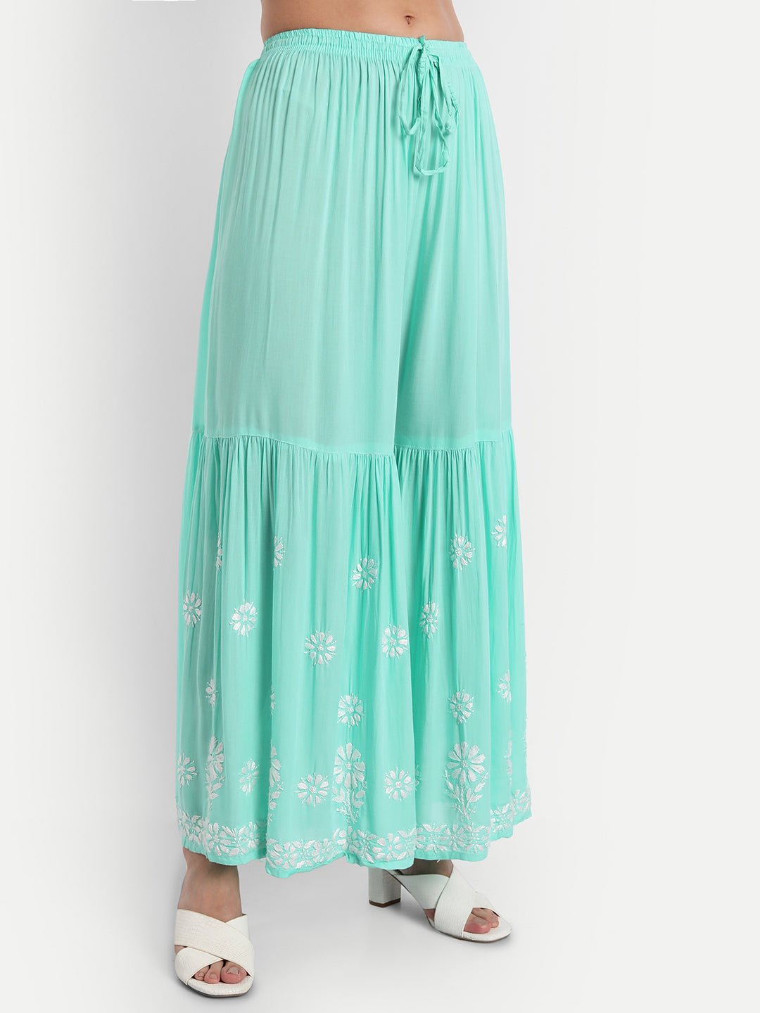 Lucknow Chikankari Hand Embroidered Kurta and Palazzo Set Modal Cotton - Indiankala4u