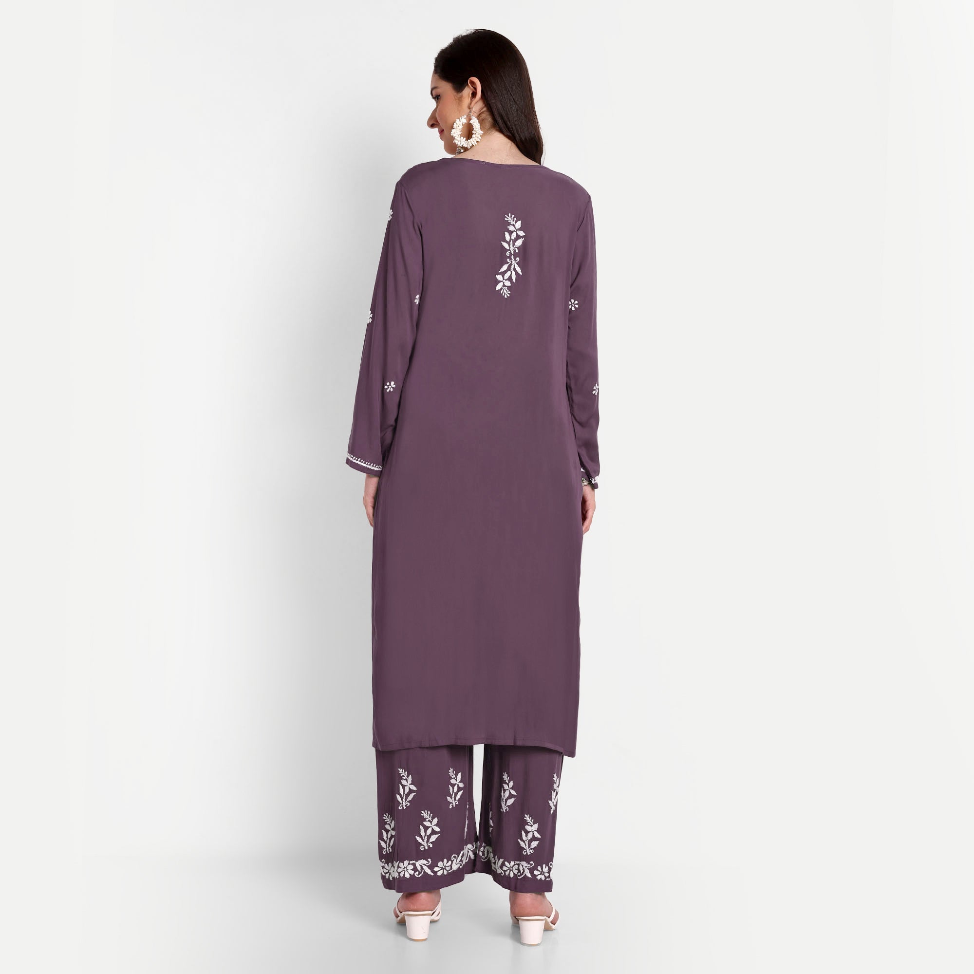 Lucknow Chikankari Hand Embroidered Kurta and Palazzo Set Modal Cotton - Indiankala4u