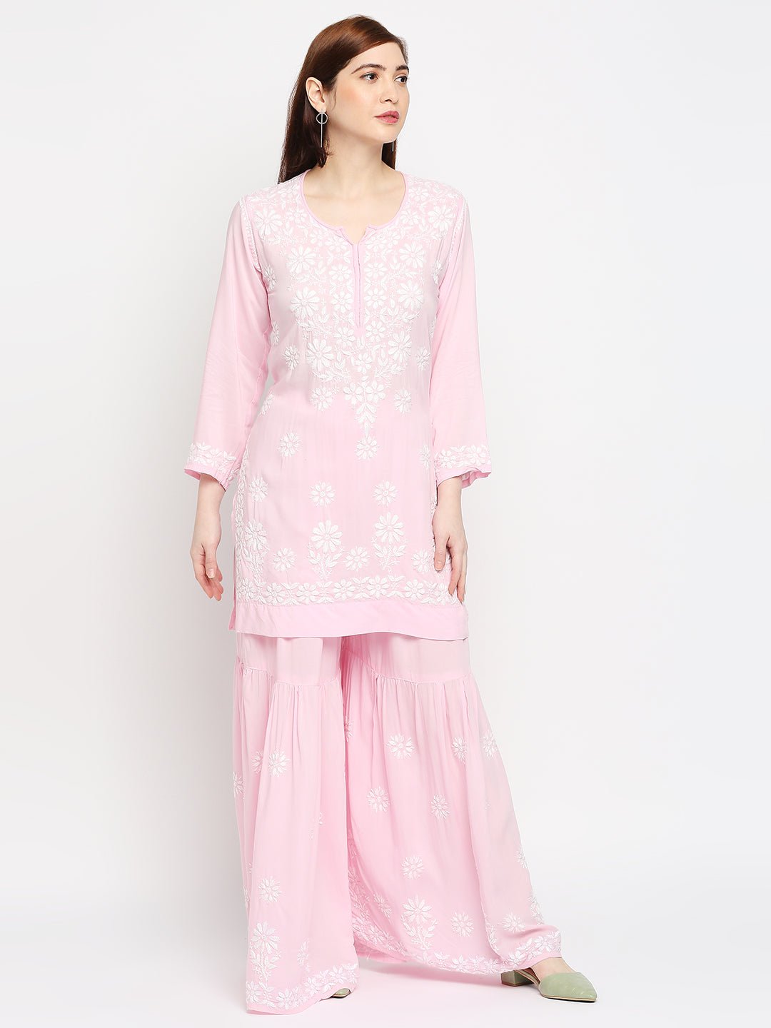Lucknow Chikankari Hand Embroidered Kurta and Palazzo Set Modal Cotton - Indiankala4u