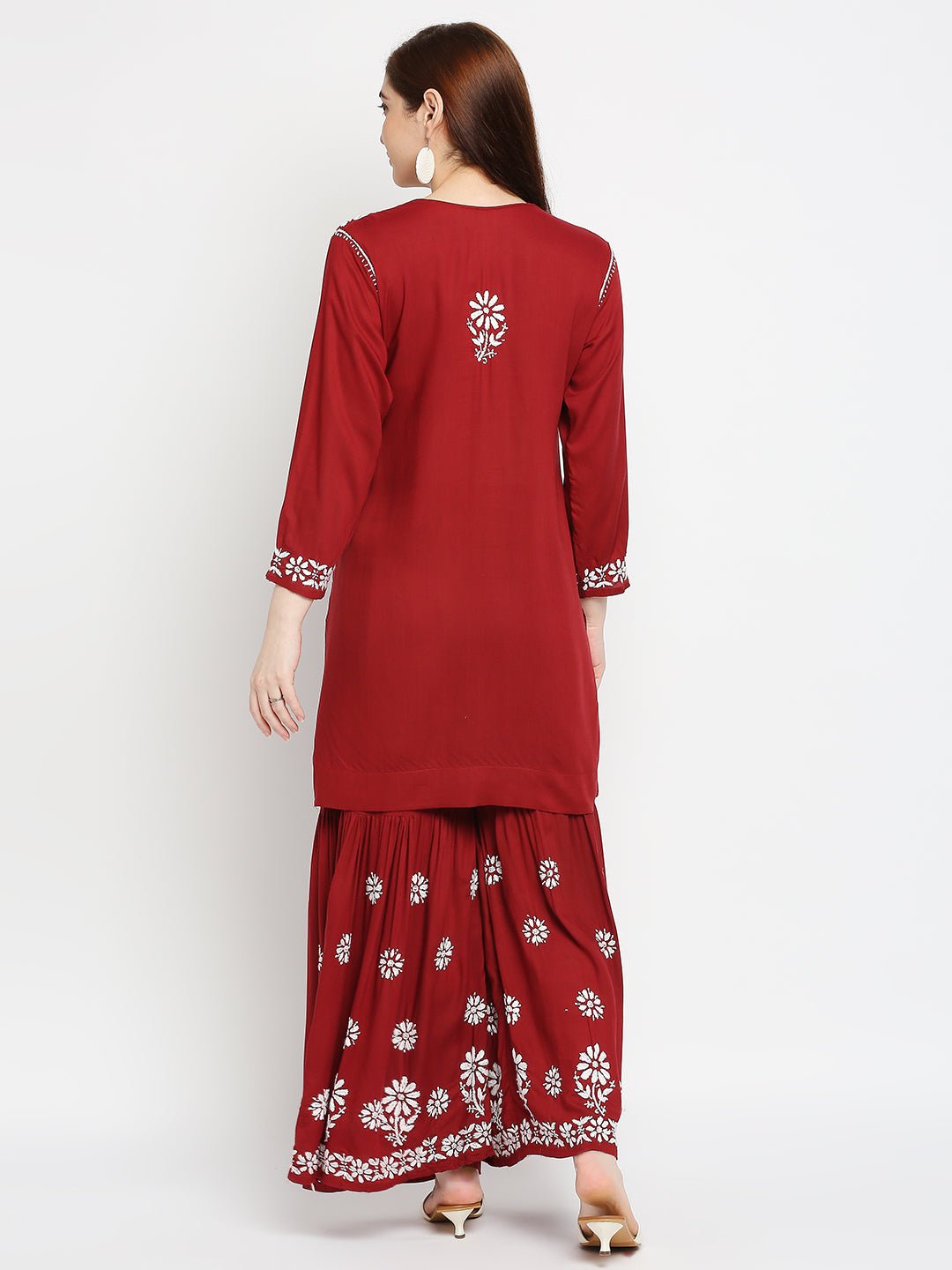 Lucknow Chikankari Hand Embroidered Kurta and Palazzo Set Modal Cotton - Indiankala4u