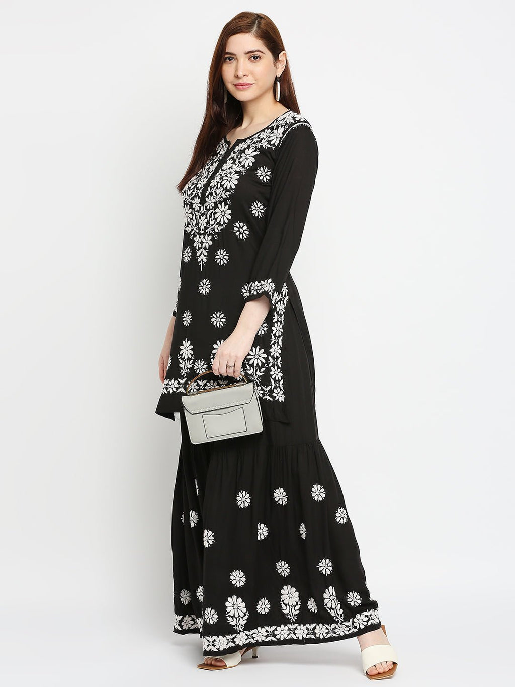 Lucknow Chikankari Hand Embroidered Kurta and Palazzo Set Modal Cotton - Indiankala4u