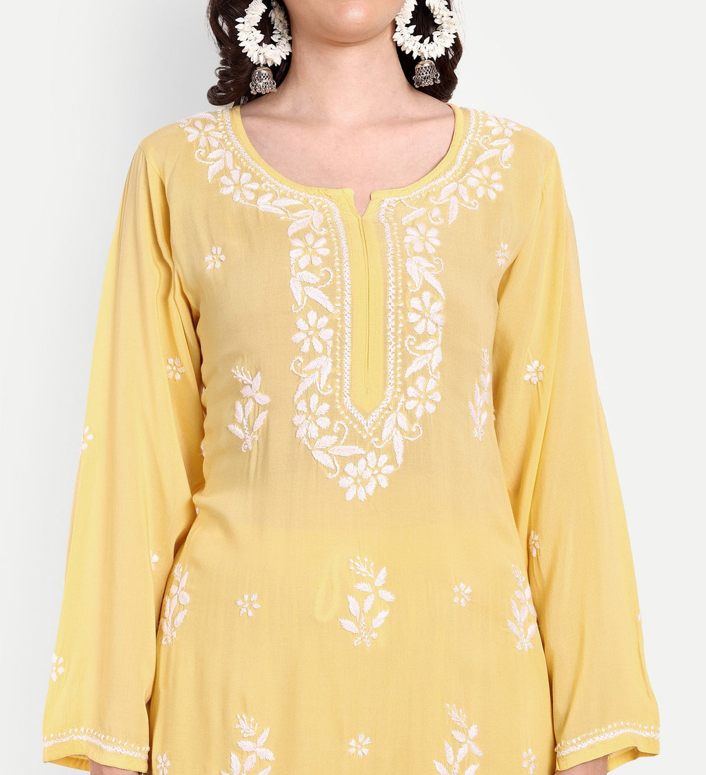 Lucknow Chikankari Hand Embroidered Kurta and Palazzo Set Modal Cotton - Indiankala4u