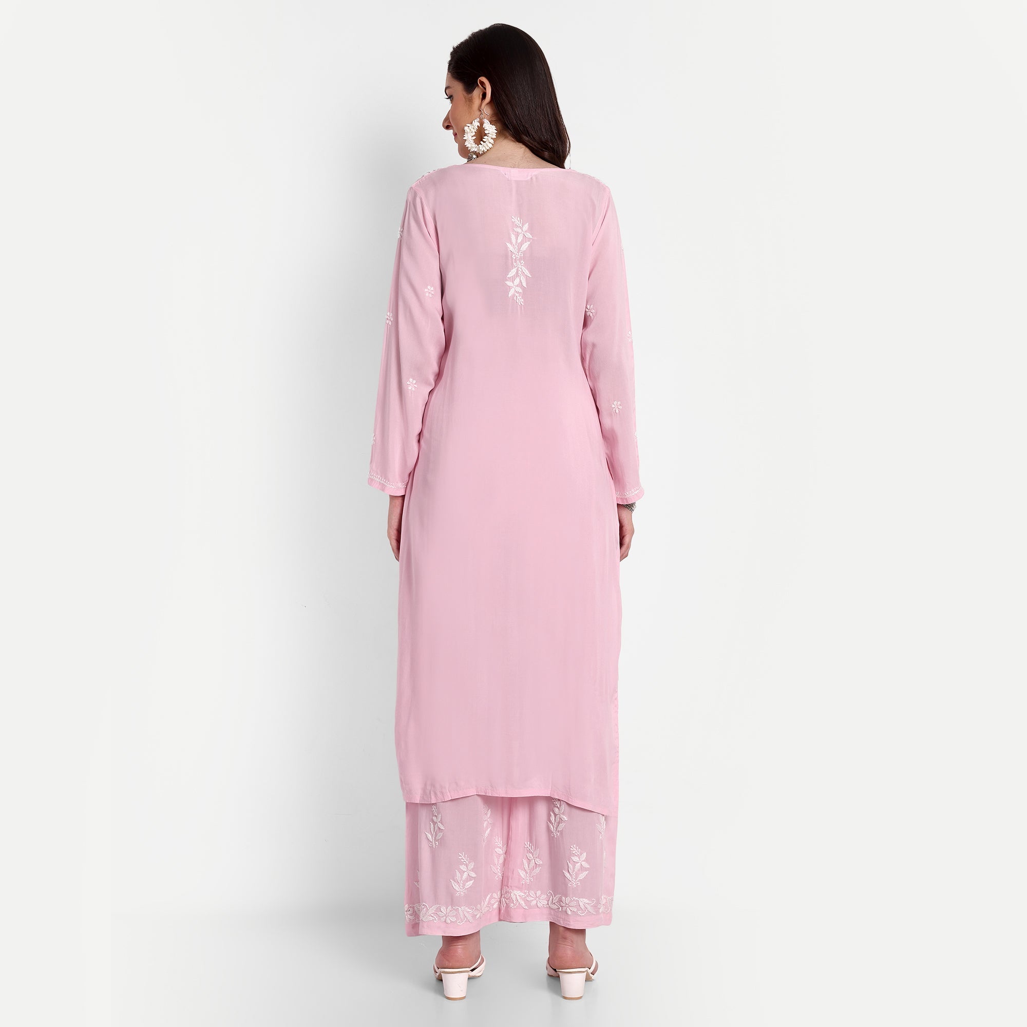 Lucknow Chikankari Hand Embroidered Kurta and Palazzo Set Modal Cotton - Indiankala4u