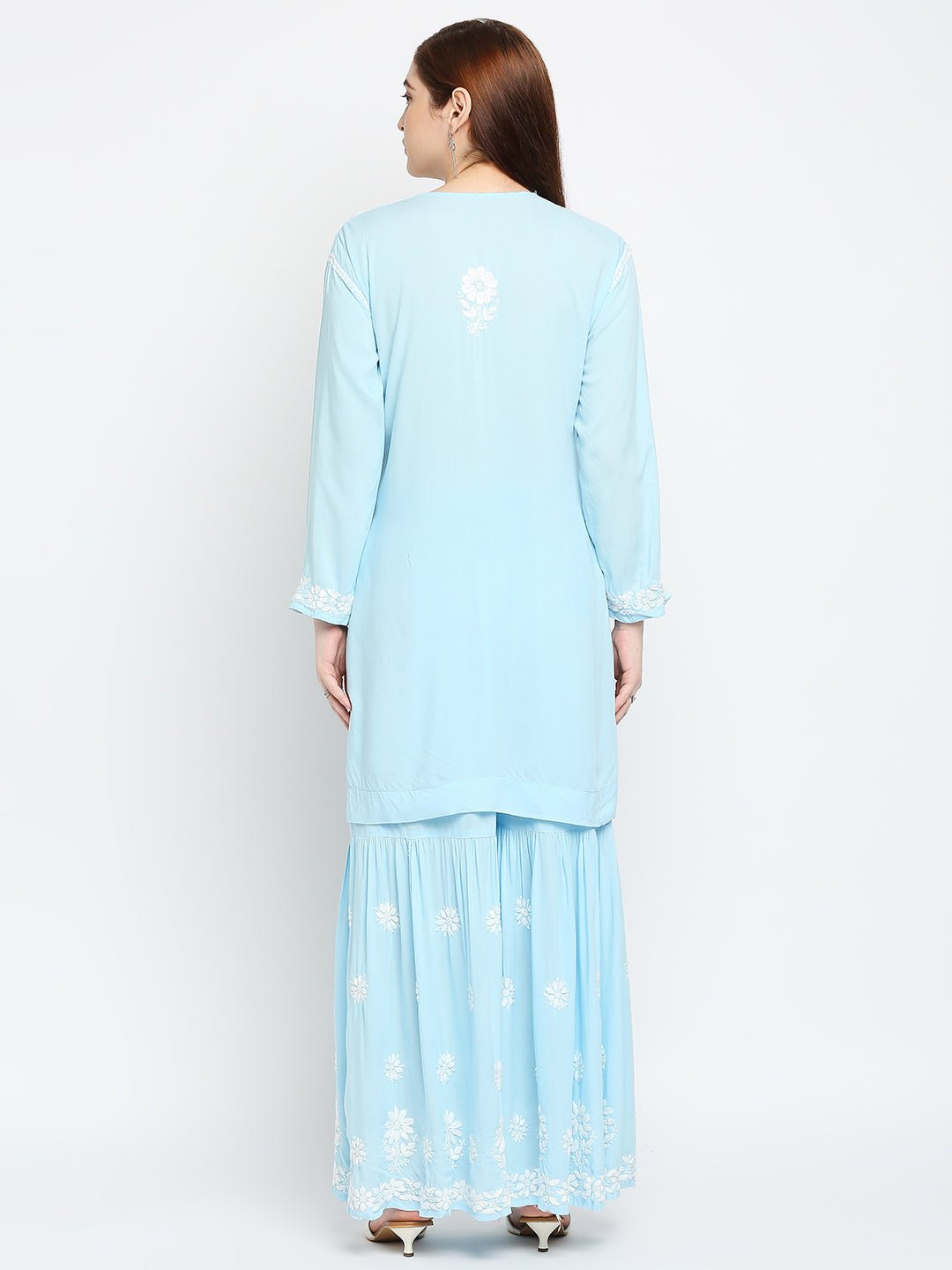 Lucknow Chikankari Hand Embroidered Kurta and Palazzo Set Modal Cotton - Indiankala4u