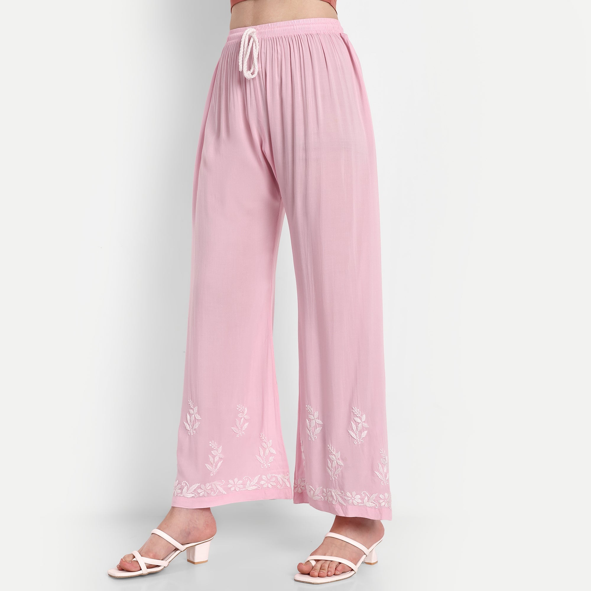 Lucknow Chikankari Hand Embroidered Kurta and Palazzo Set Modal Cotton - Indiankala4u