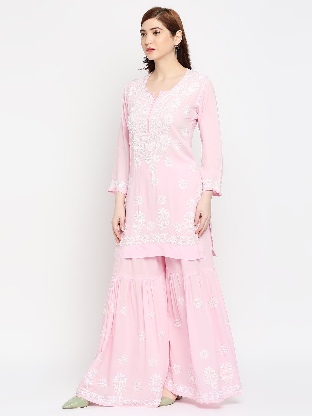 Lucknow Chikankari Hand Embroidered Kurta and Palazzo Set Modal Cotton - Indiankala4u