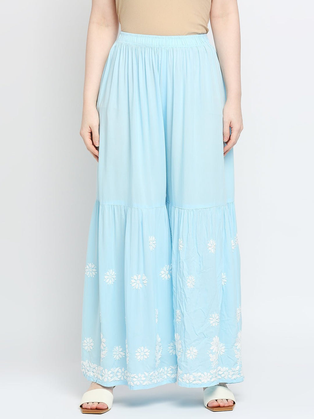 Lucknow Chikankari Hand Embroidered Kurta and Palazzo Set Modal Cotton - Indiankala4u