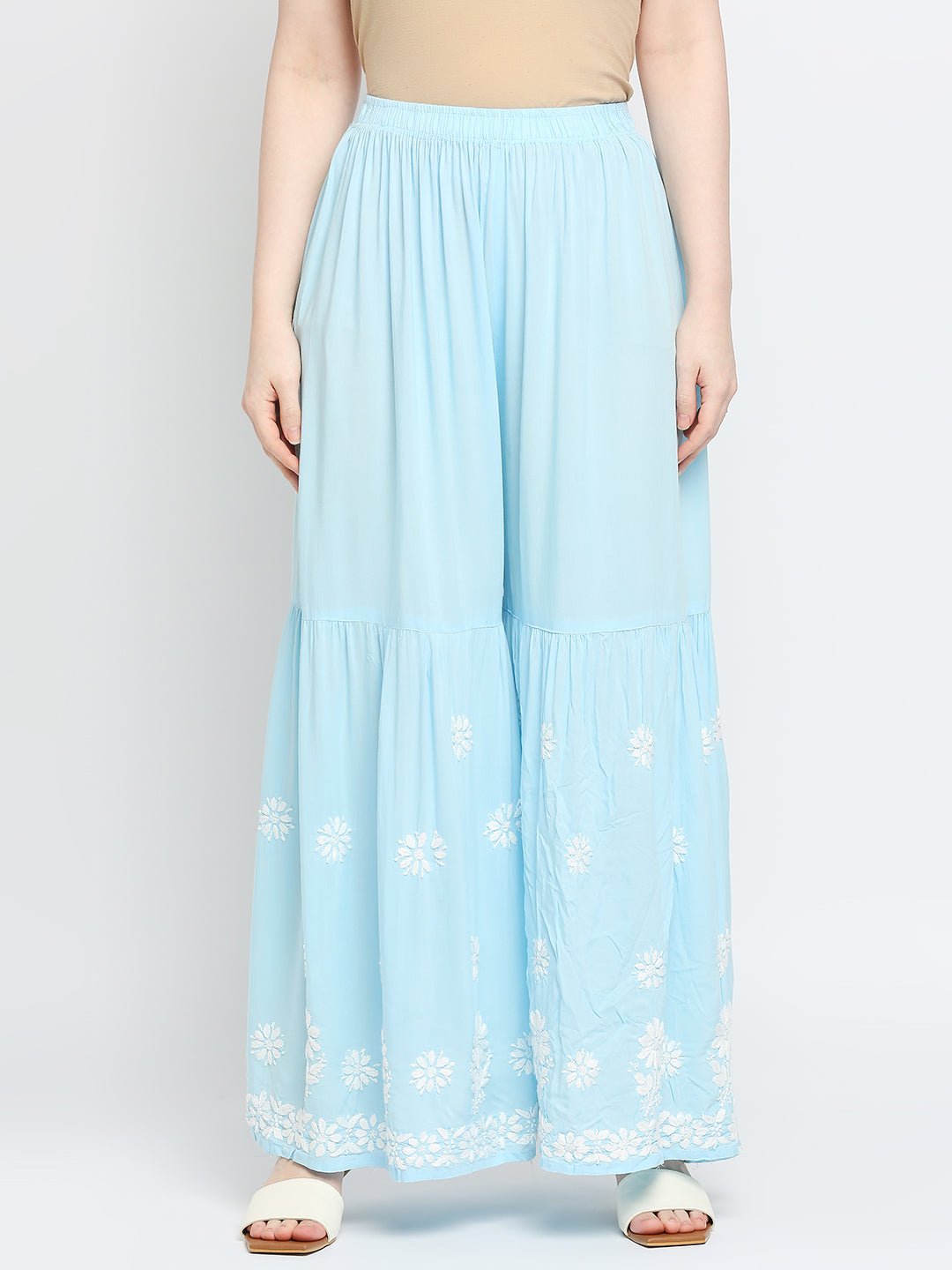 Lucknow Chikankari Hand Embroidered Kurta and Palazzo Set Modal Cotton - Indiankala4u