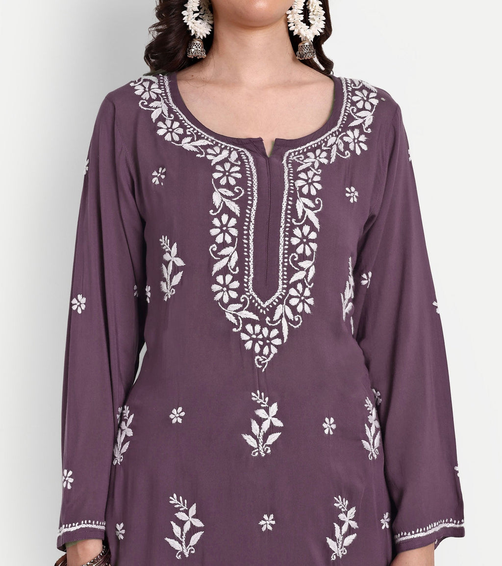 Lucknow Chikankari Hand Embroidered Kurta and Palazzo Set Modal Cotton - Indiankala4u