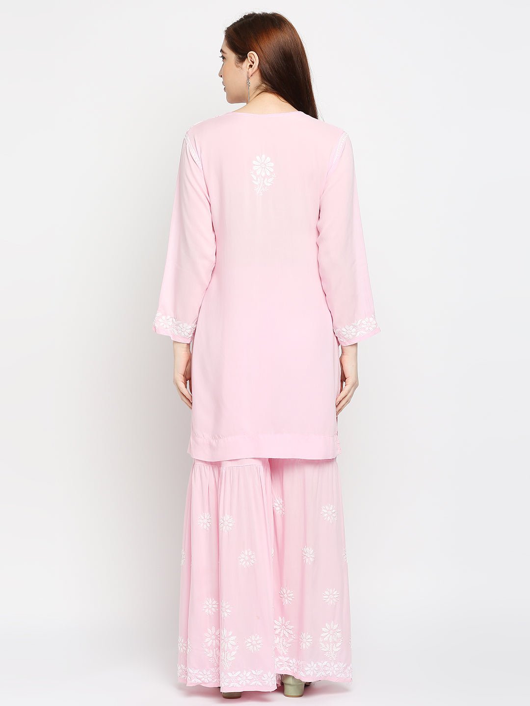 Lucknow Chikankari Hand Embroidered Kurta and Palazzo Set Modal Cotton - Indiankala4u