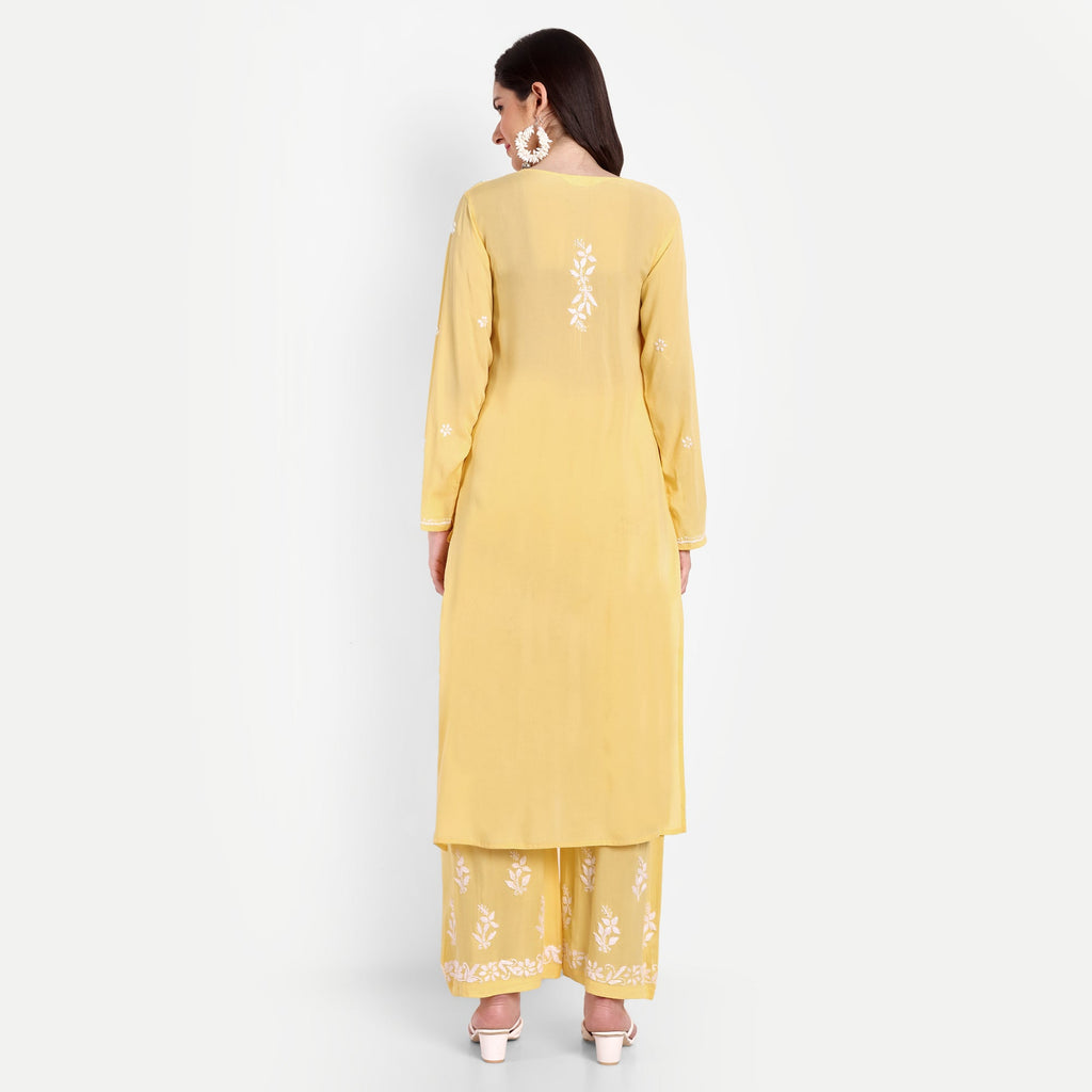 Lucknow Chikankari Hand Embroidered Kurta and Palazzo Set Modal Cotton - Indiankala4u