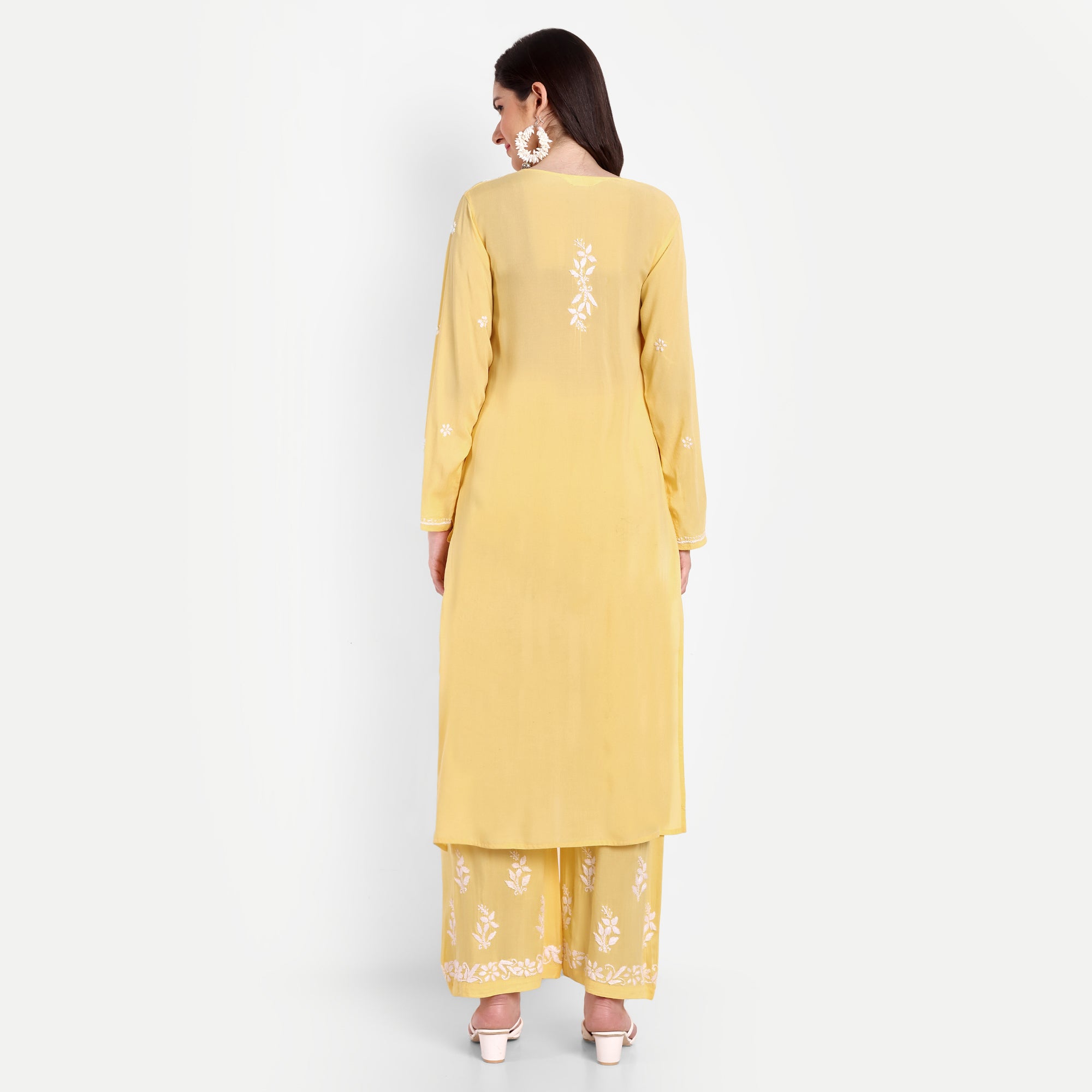 Lucknow Chikankari Hand Embroidered Kurta and Palazzo Set Modal Cotton - Indiankala4u