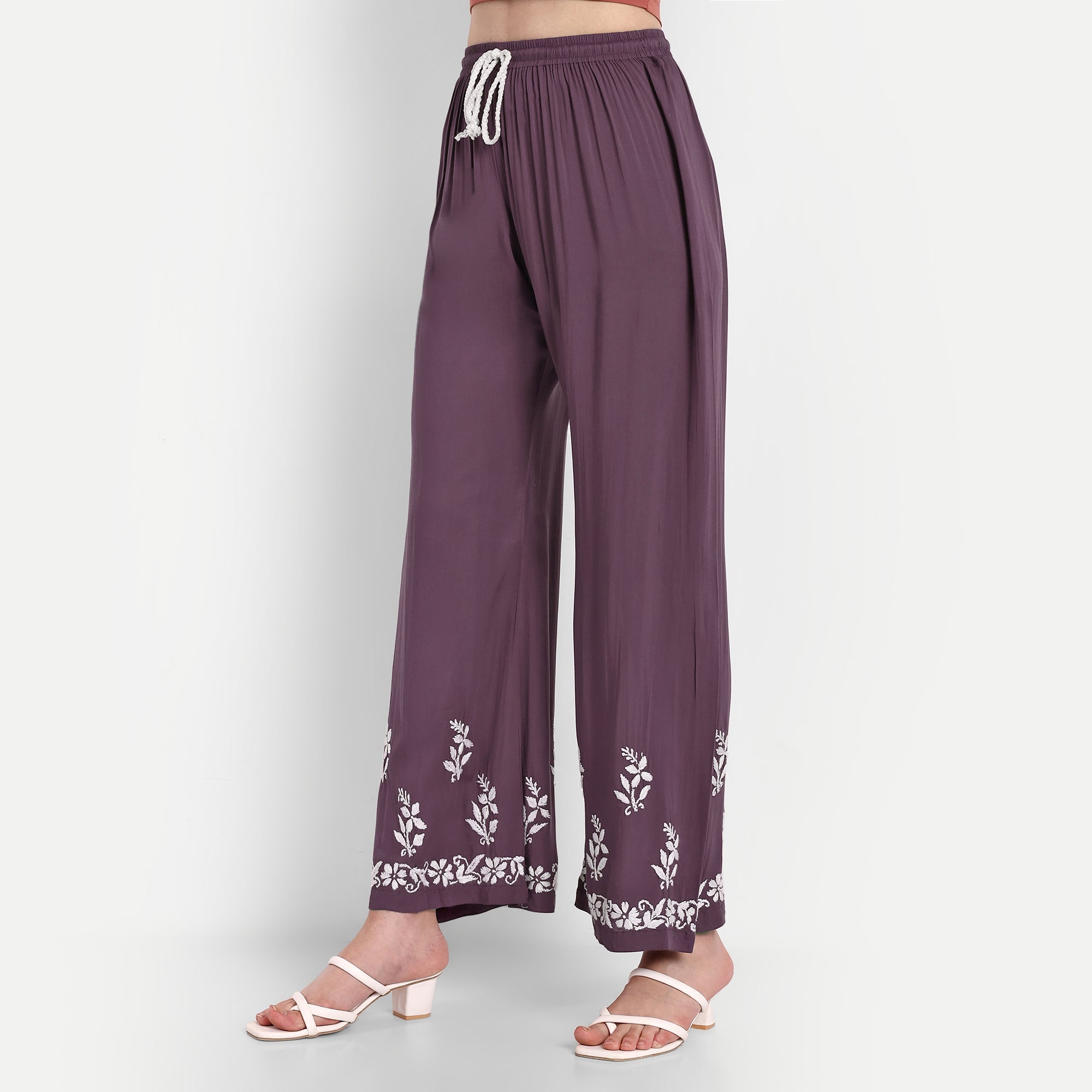 Lucknow Chikankari Hand Embroidered Kurta and Palazzo Set Modal Cotton - Indiankala4u