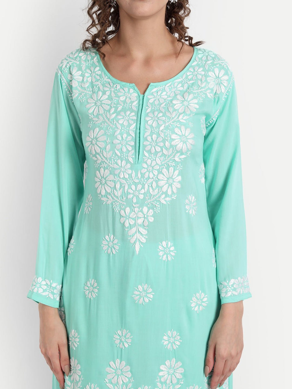 Lucknow Chikankari Hand Embroidered Kurta and Palazzo Set Modal Cotton - Indiankala4u