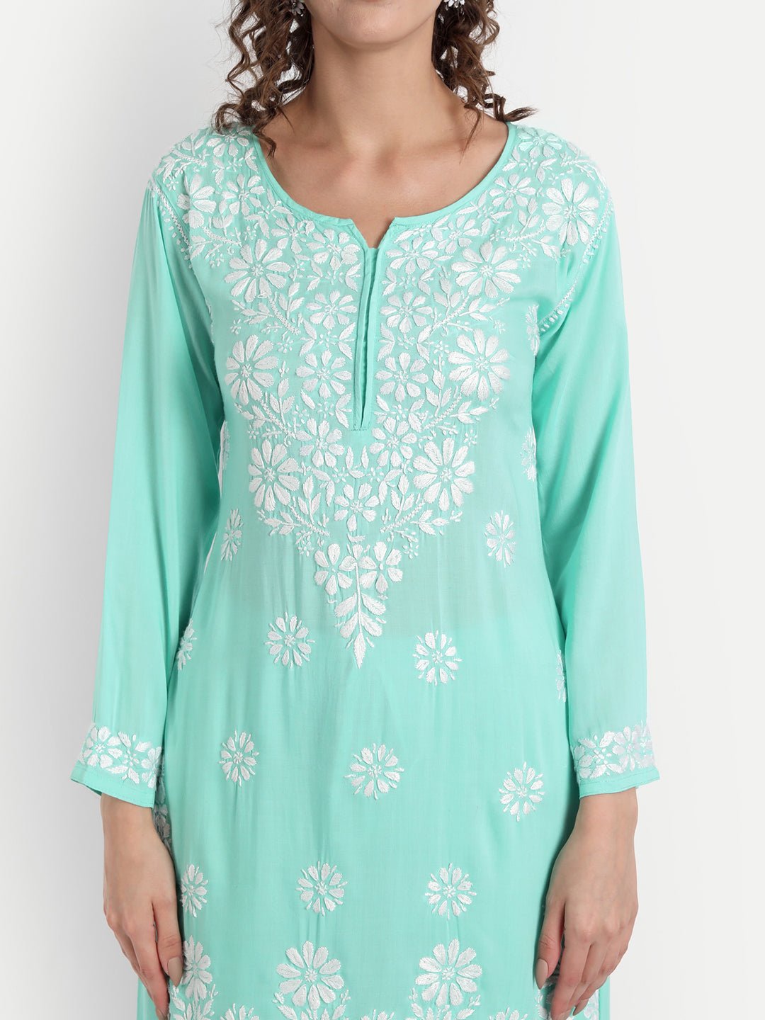 Lucknow Chikankari Hand Embroidered Kurta and Palazzo Set Modal Cotton - Indiankala4u