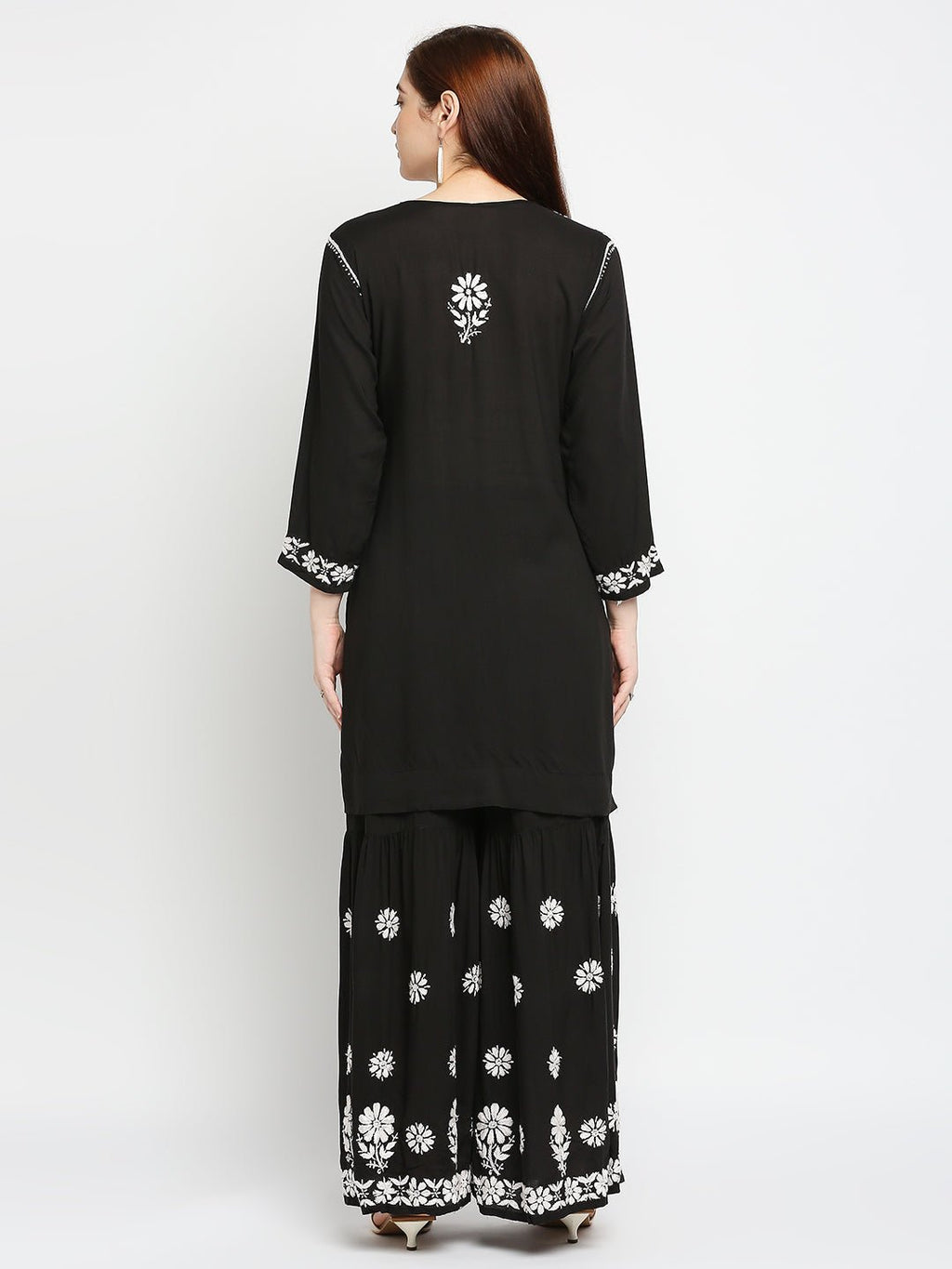 Lucknow Chikankari Hand Embroidered Kurta and Palazzo Set Modal Cotton - Indiankala4u
