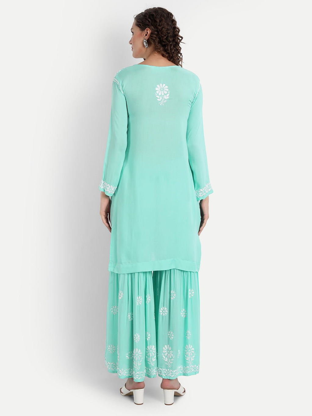 Lucknow Chikankari Hand Embroidered Kurta and Palazzo Set Modal Cotton - Indiankala4u