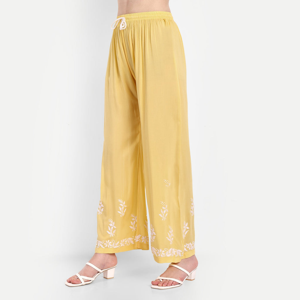 Lucknow Chikankari Hand Embroidered Kurta and Palazzo Set Modal Cotton - Indiankala4u