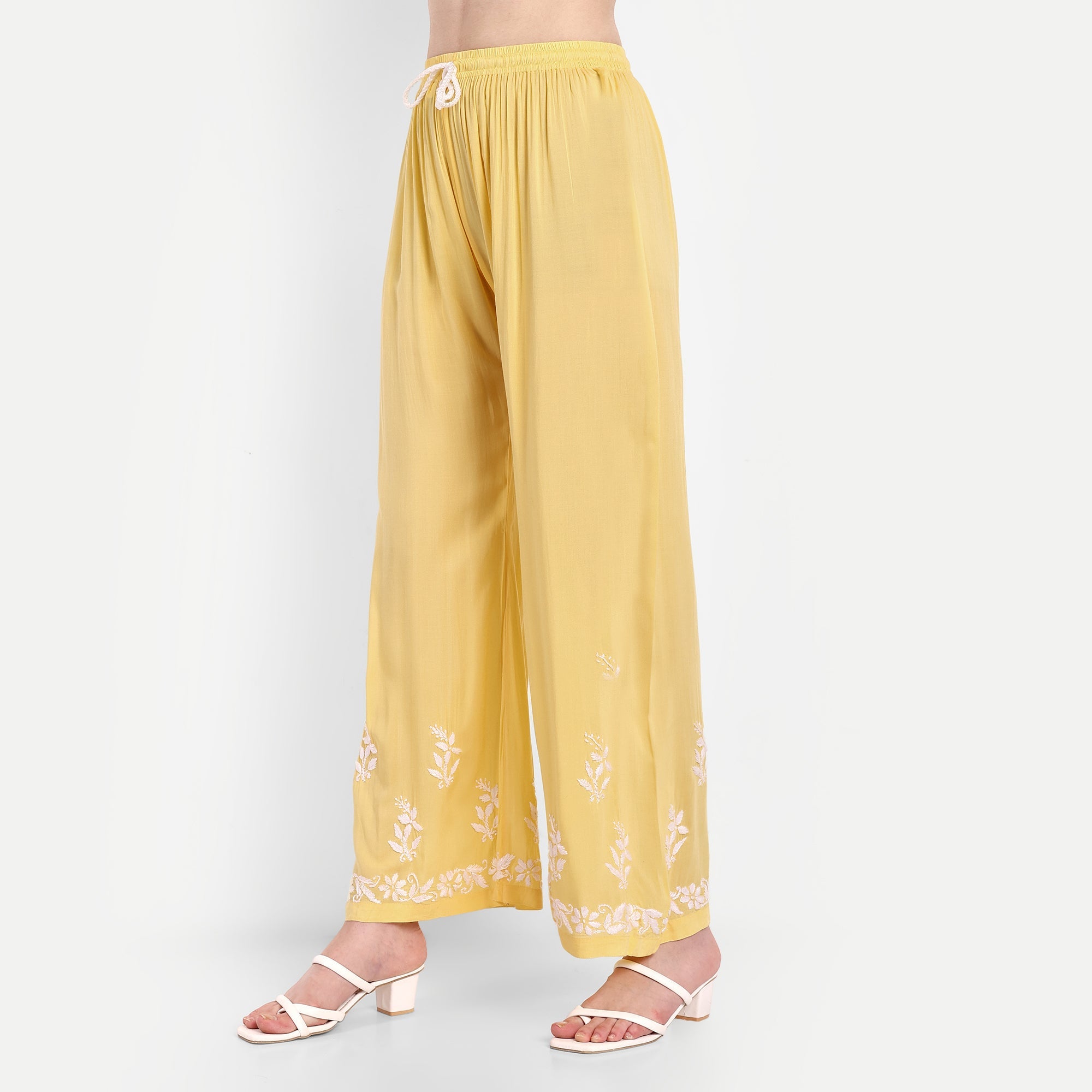 Lucknow Chikankari Hand Embroidered Kurta and Palazzo Set Modal Cotton - Indiankala4u