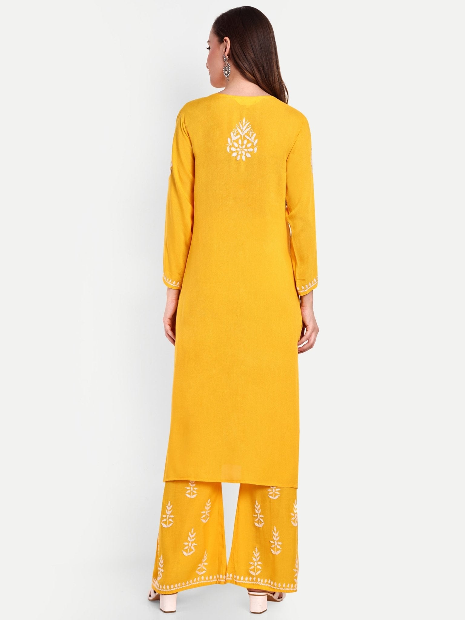 Lucknow Chikankari Hand Embroidered Kurta and Palazzo Set Rayon - Indiankala4u