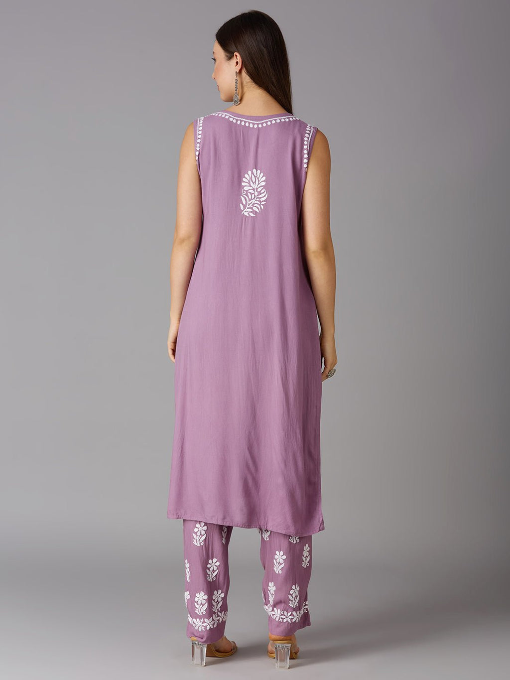 Lucknow Chikankari Hand Embroidered Kurta and Palazzo Set Rayon - Indiankala4u