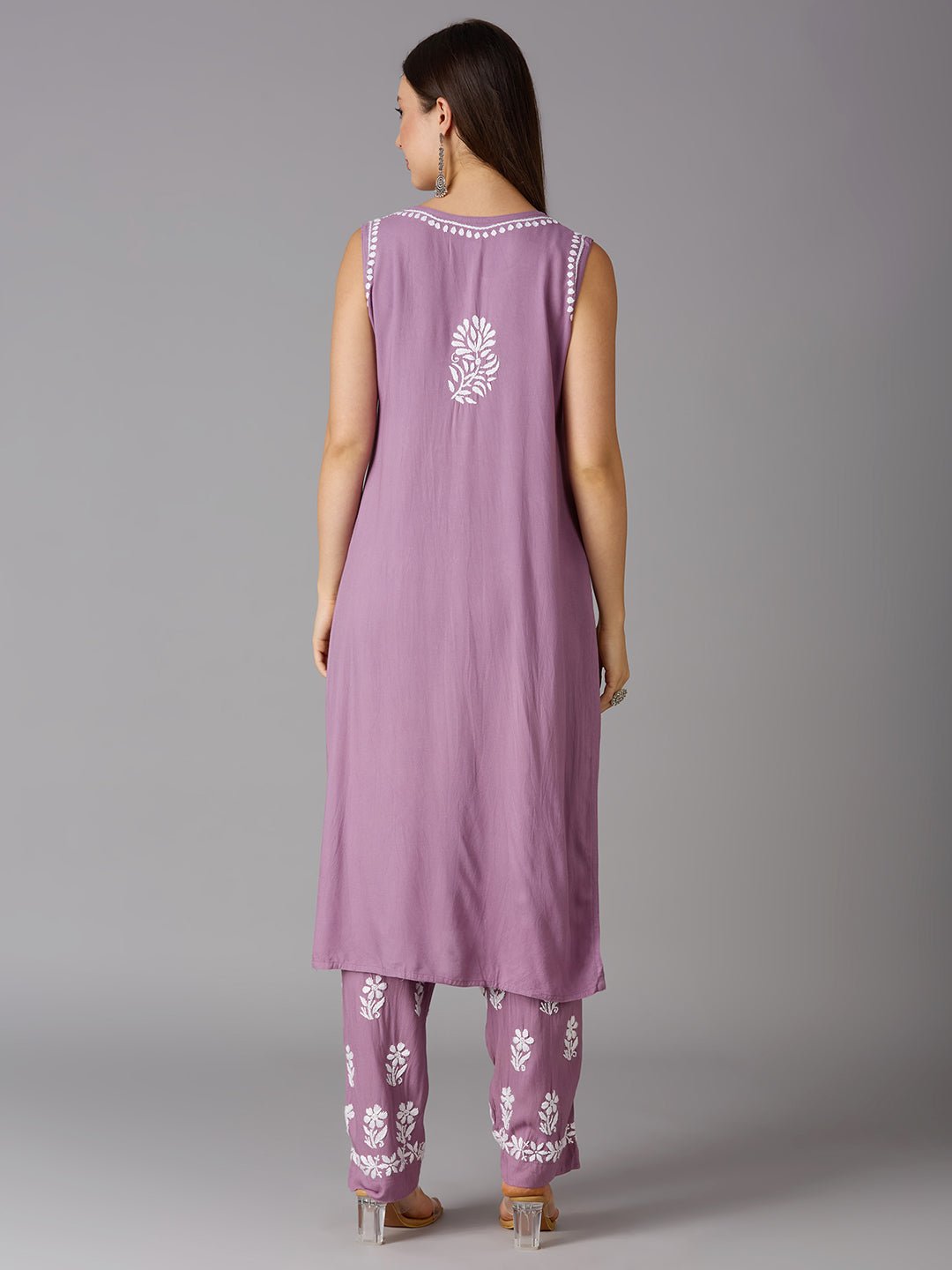 Lucknow Chikankari Hand Embroidered Kurta and Palazzo Set Rayon - Indiankala4u