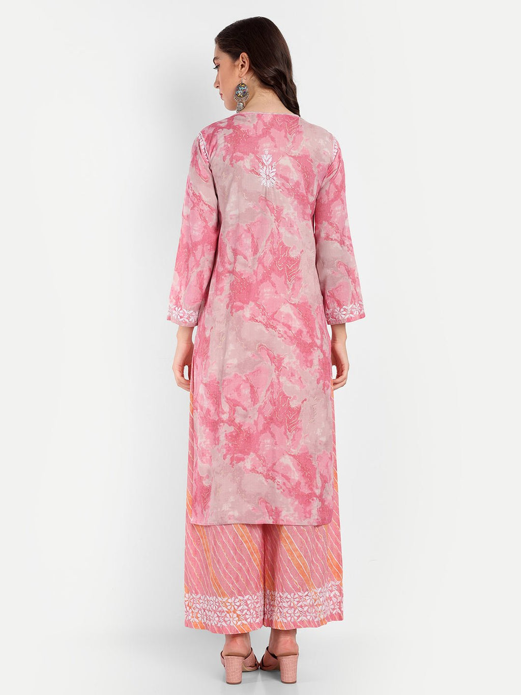 Lucknow Chikankari Hand Embroidered Kurta and Palazzo Set Rayon Slub - Indiankala4u